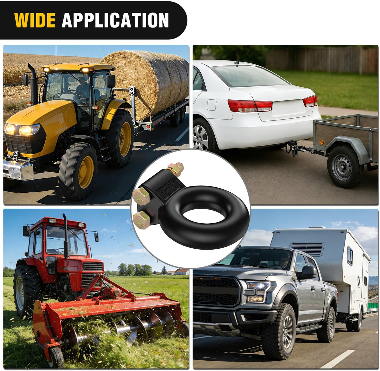 Heavy Duty Pintle Hitch Lunette Ring Tow Eye,3 Inch ID, 26,455 lbs(12T) Capacity,Black Powdercoat,Trailers and Towing Accessories