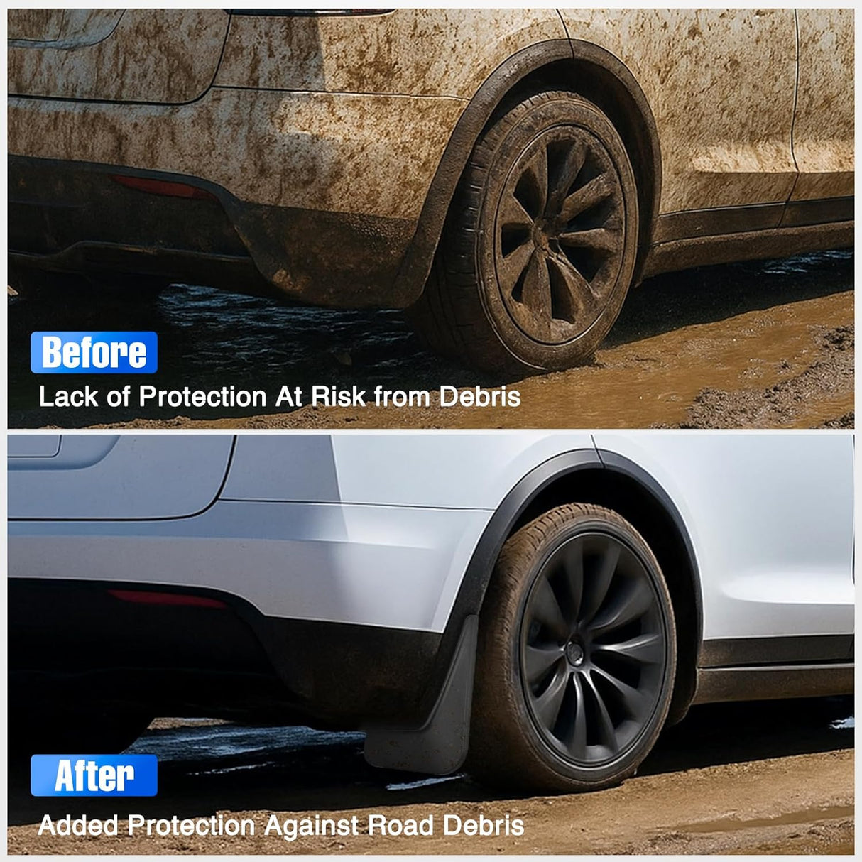 Mud Flaps for Tesla Model X 2022 2023 2024 2025, No Drilling Precision Fit Exterior Accessories Heavy-Duty Splash Guards Protection, Front & Rear Set