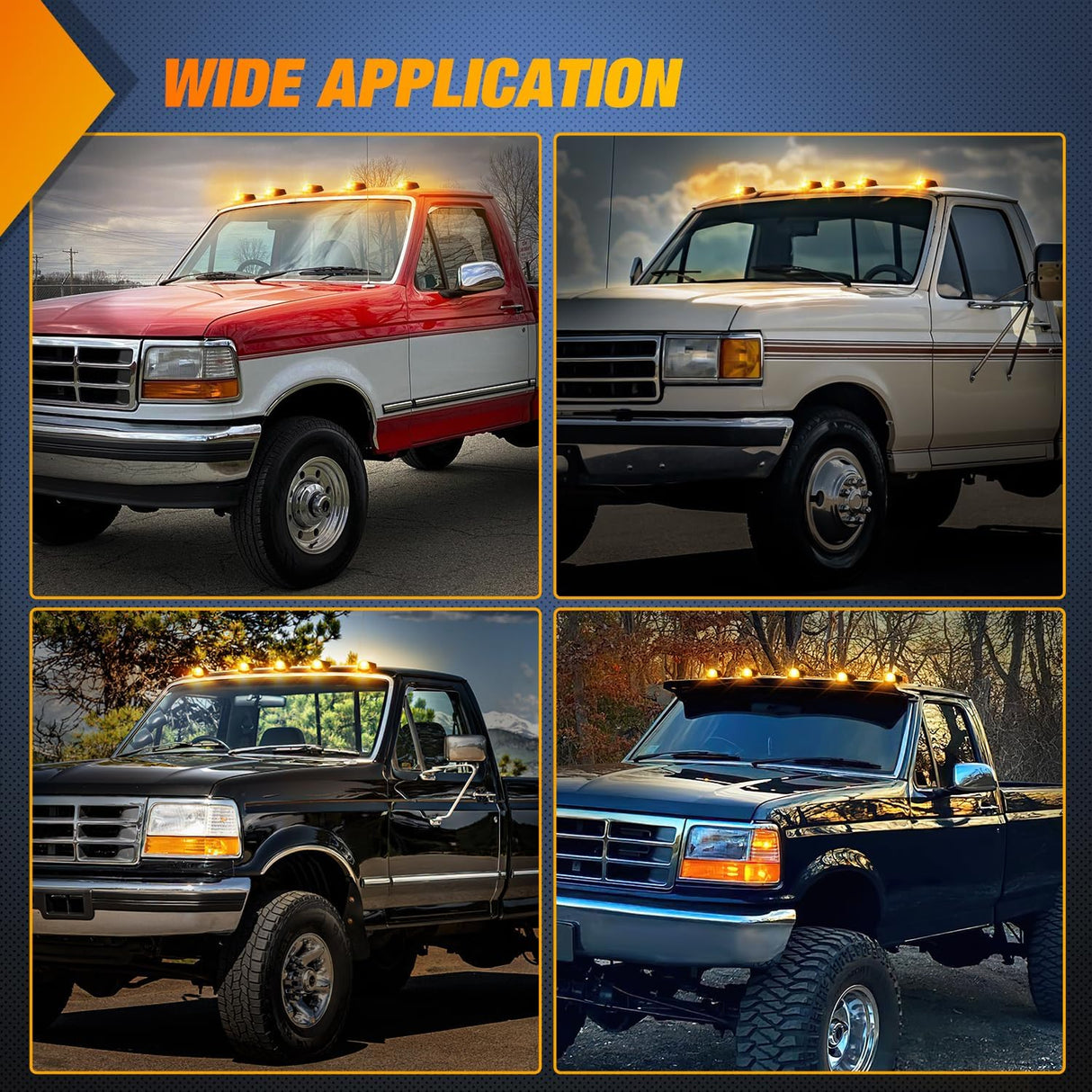 LED Cab Marker Lights 5 PCS 16 LED Smoke Lens Amber Clearance Roof Running Light Compatible with1984-1997 Ford F150 F250 F350 Pickup Trucks 1988-1997 Ford F Super Duty