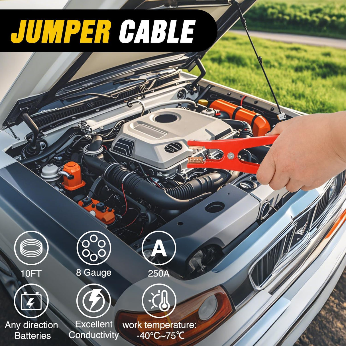 Car Emergency Kit with Jumper Cable Air Compressor Tire Repair Essential Tools First Aid Alligator Connector Electrical Kit for Travel Camping Outdoor Cars Truck SUV RV