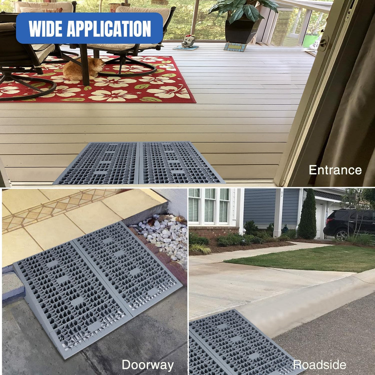 Modular Threshold Ramps, 4 Inch Rise Non‑Slip Interlocking Plastic Wheelchair Curb Doorway Ramp for Home Entry Indoor Outdoor, 2 Pack