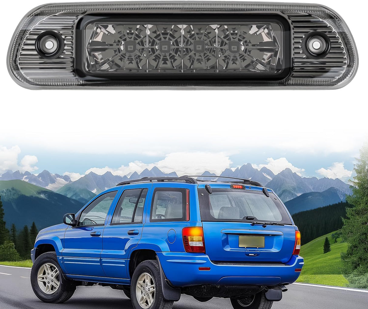 Third Brake Light for Jeep Cherokee 1999 2000 2001 2002 2003 2004 | for Jeep Cherokee 1999 2000 2001 2002 2003 2004, High Mount 3rd Stop LED Car Rear Cab Center Lamp Replacement, Smoked Lens