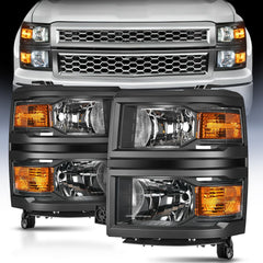 2014 2015 Chevy Silverado 1500 Headlight Assembly Black Housing Amber Reflector
