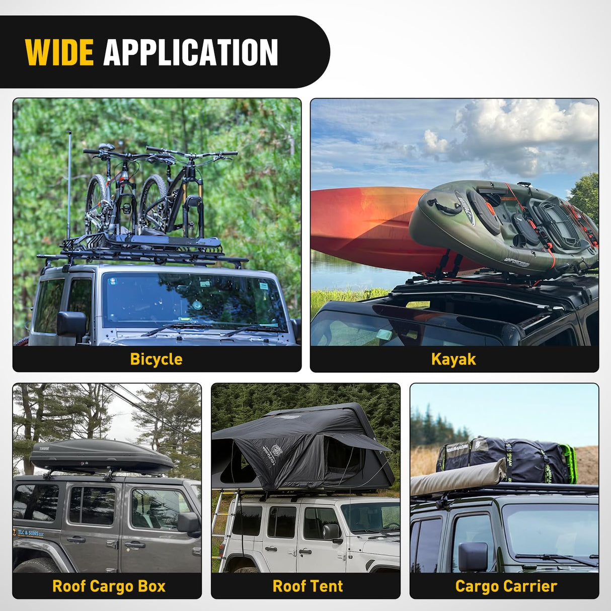 420LBS Roof Rack Cross Bars Compatible with Jeep Wrangler JK JKU 2007-2018 JL JLU 2018-2026 Gladiator JT 2020-2026 Hardtop Models, Adjustable Iron Crossbars for Cargo Carrier Luggage Box Tent