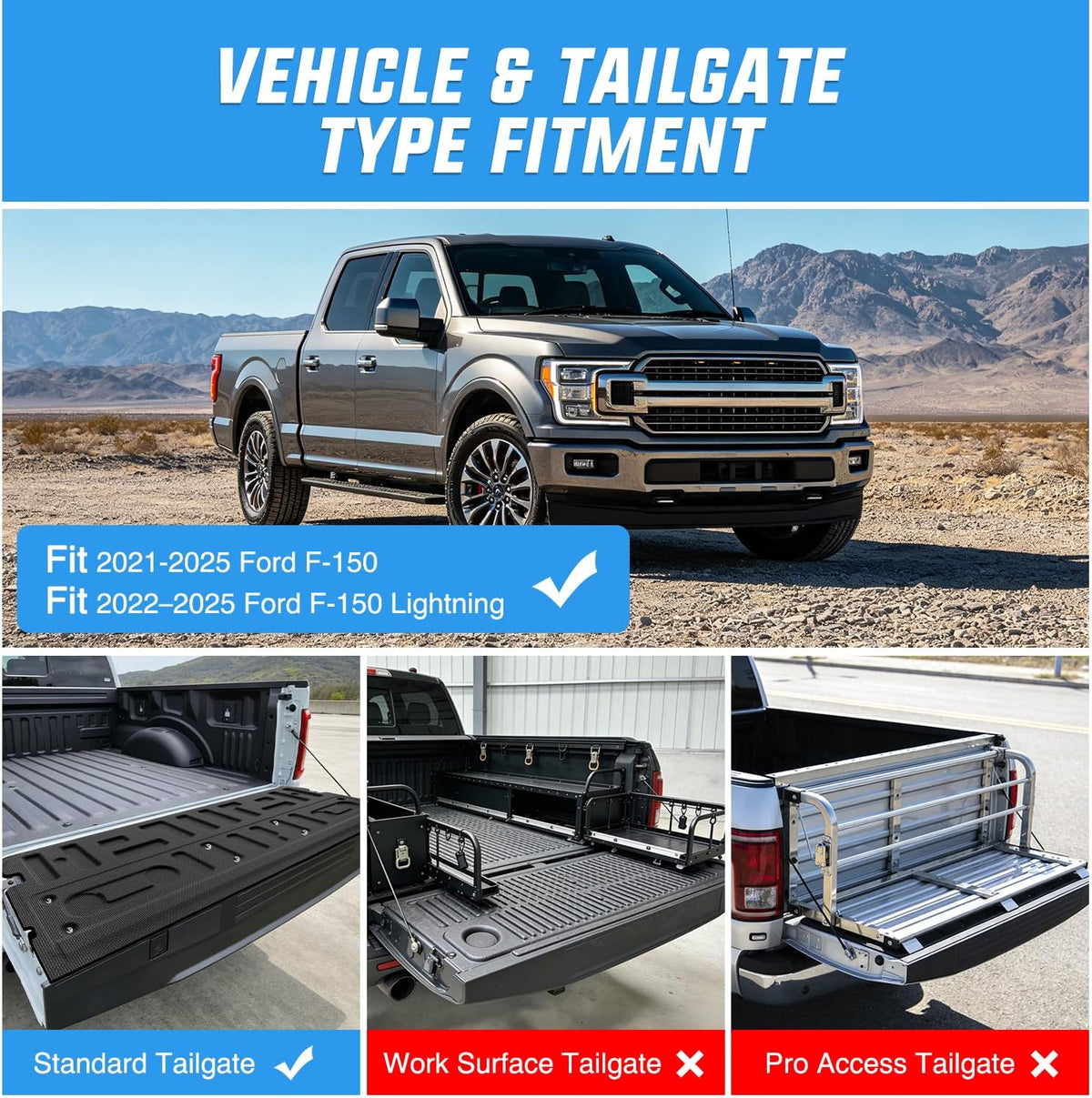 Tailgate Mat for Ford F150 2021-2026 F150 Lightning 2022-2026 (Not Fit Pro Access Work Surface Version) All Weather TPE Anti Slip Truck Tailgate Protector Liner Cover