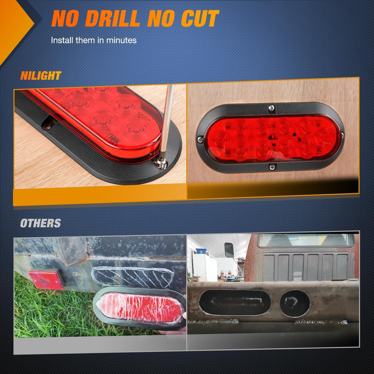 6 Inch Oval Red LED Trailer Tail Light 4PCS 10LEDs Waterproof Stop Brake Turn Surface Mount Trailers Lights for Truck RV Boat Bus Lorry Camper Van Caravan