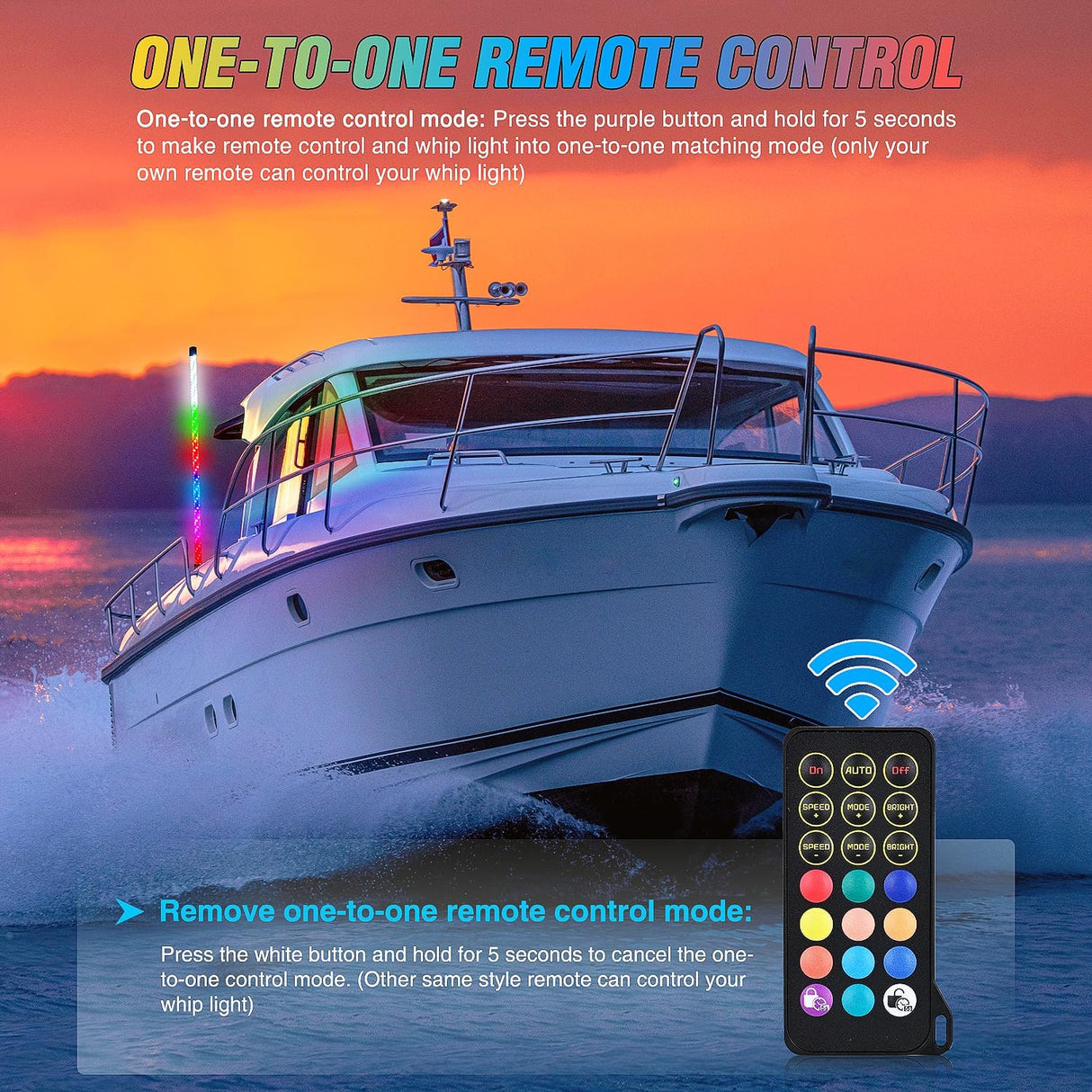 Boat Navigation Whip Light 3FT 360° Visibility 2NM Coast Guard Compliant 400+ Patterns with Remote Plug-in Base LED Spiral Boats Stern Lights for Night Fishing, Yacht, Pontoon Accessories