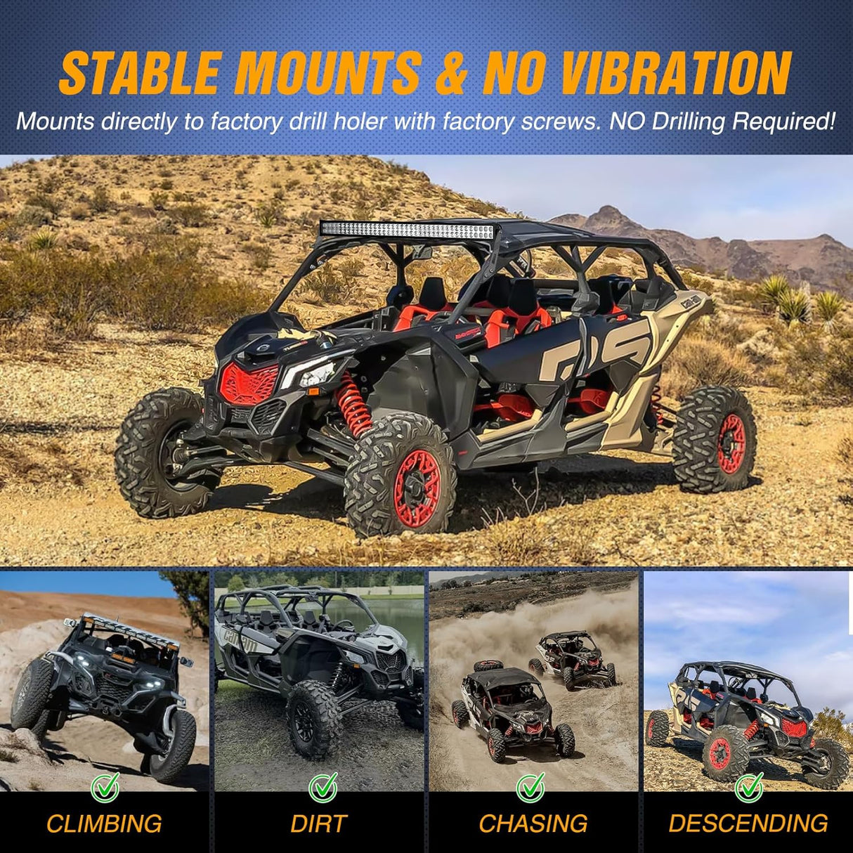 Light Bar Mounting Brackets for 50 Inch Straight Lights UTV Roof Upper Windshield Compatible with Can-am Maverick X3 MAX DS RS MR Turbo R 2017 2018 2019 2020 2021 2022 2023 2024