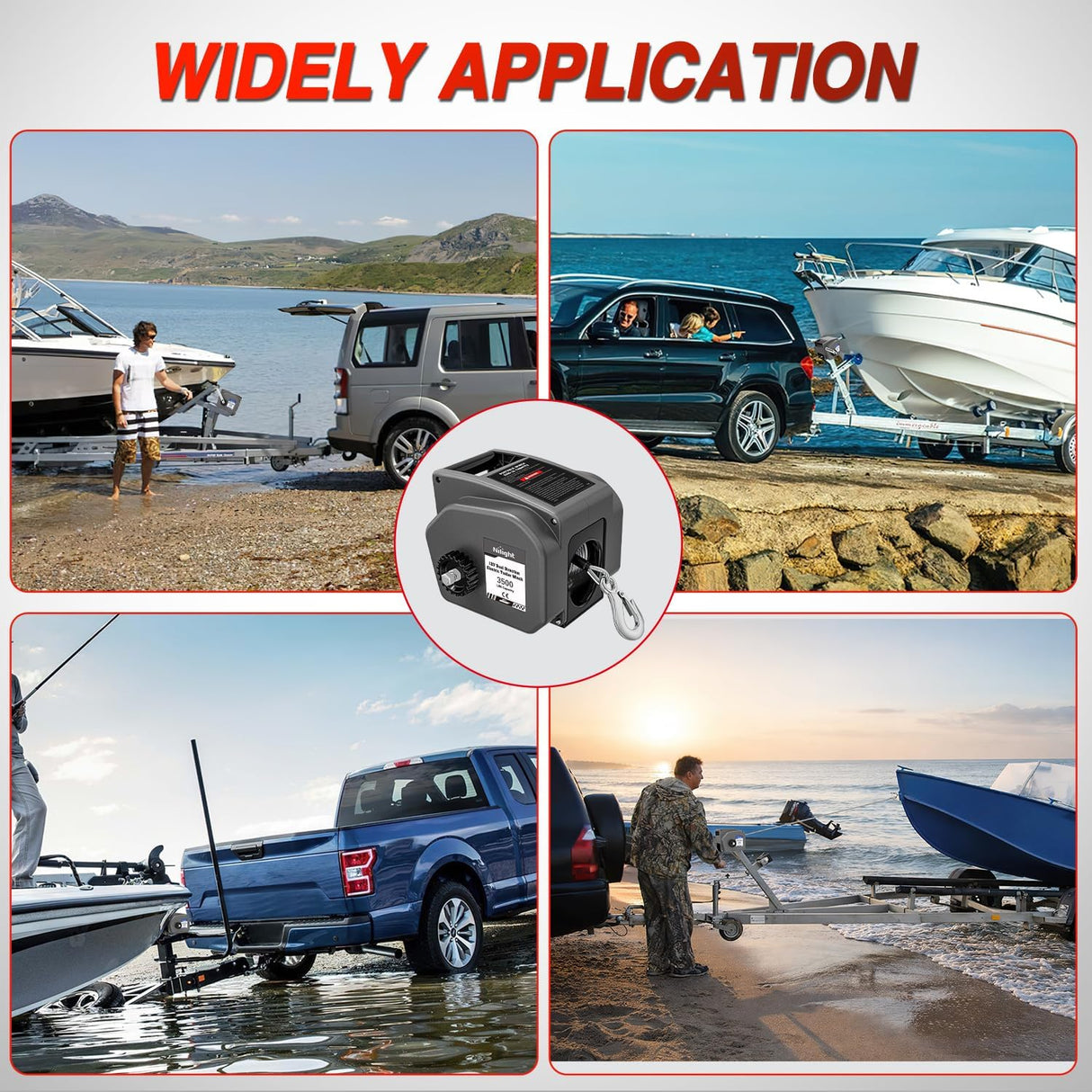 Boat Trailer Winch 3500 lbs Portable Electric Boat Winches 12 V DC Marine Winch with Steel Cable Remote Control & Hand Crank Power-in Freewheel Operat Waterproof Winch for Boat Trailer, Gray