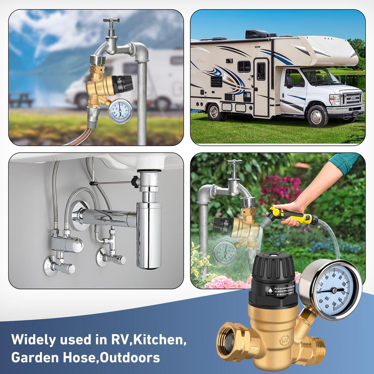 RV Water Pressure Regulator Handwheel Adjustment Oil Filled Gauge Nilight