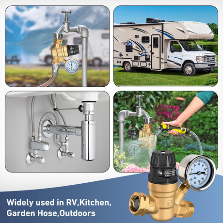 RV Water Pressure Regulator Handwheel Adjustment Oil Filled Gauge Nilight