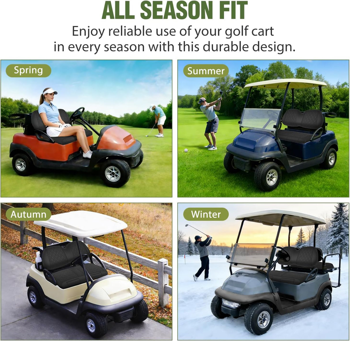 Golf Cart Front Seat Cover 1PC Black Leather Club Car Precedent | Waterproof Leather No Staple Design All Season Protection Sun Scratch Resistant Cover Fits 2004-2019 Club Car Precedent