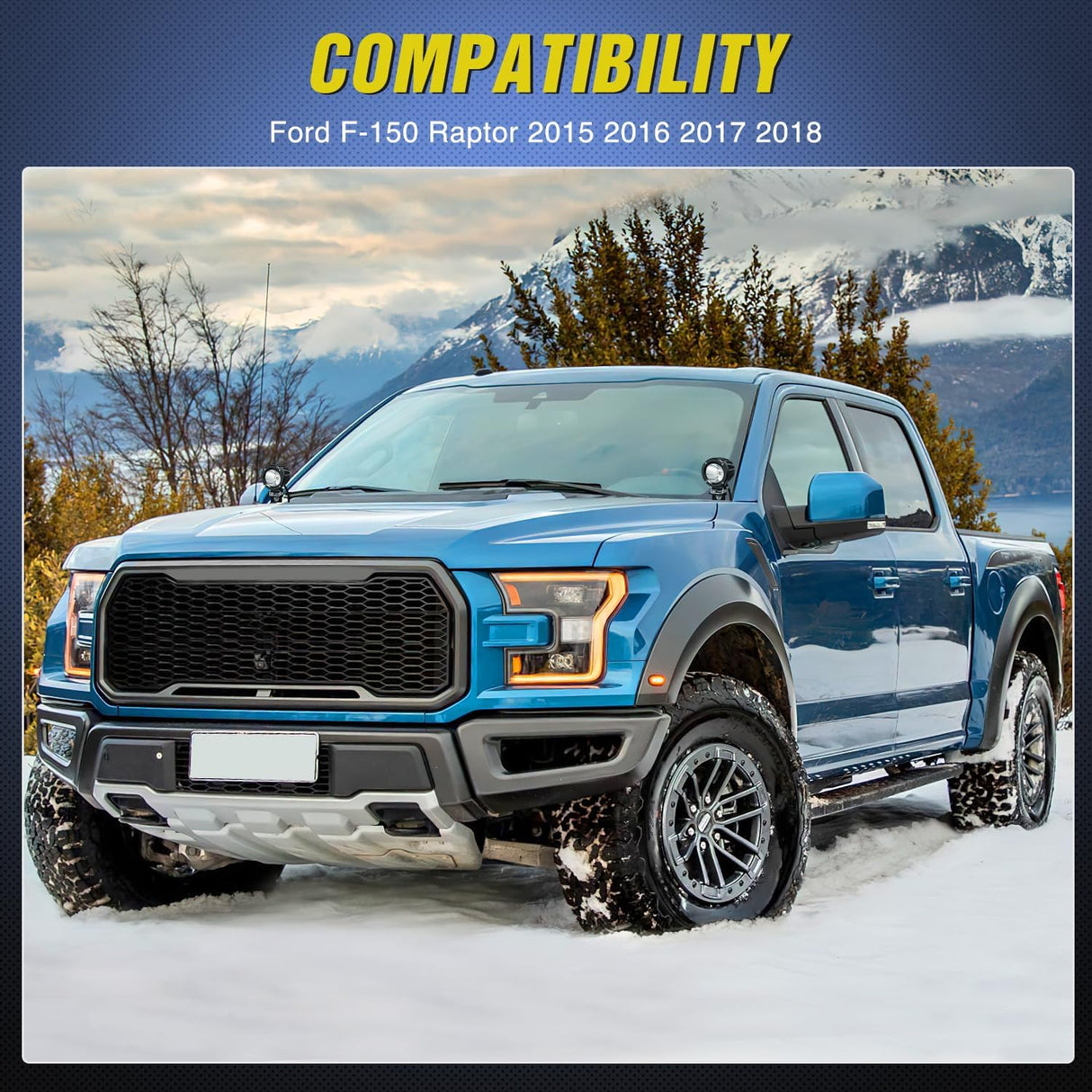 Ditch Light Brackets Hood Hinges Mount Bracket Kit for Auxiliary Offroad LED Pods Work Lighting Compatible with Ford F-150 Raptor 2015 2016 2017 2018