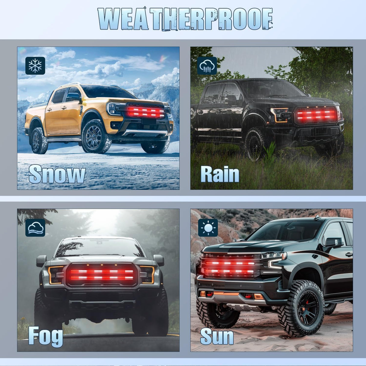 2PCS 24 inch Truck Grille Strobe Lights Strip 384 LED Emergency Light Red White Flexible Side Flashing Warning Caution Safety Waterproof Lighting Kit for Trucks Tow Plow Construction Vehicles
