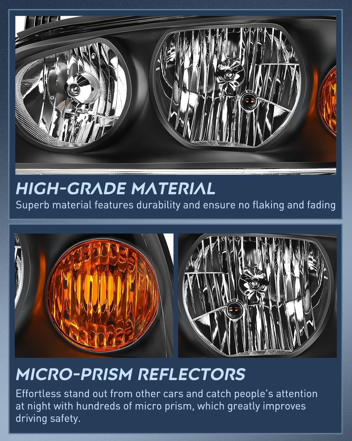 2004-2006 Hyundai Elantra Headlight Assembly Black Housing Amber Reflector Nilight