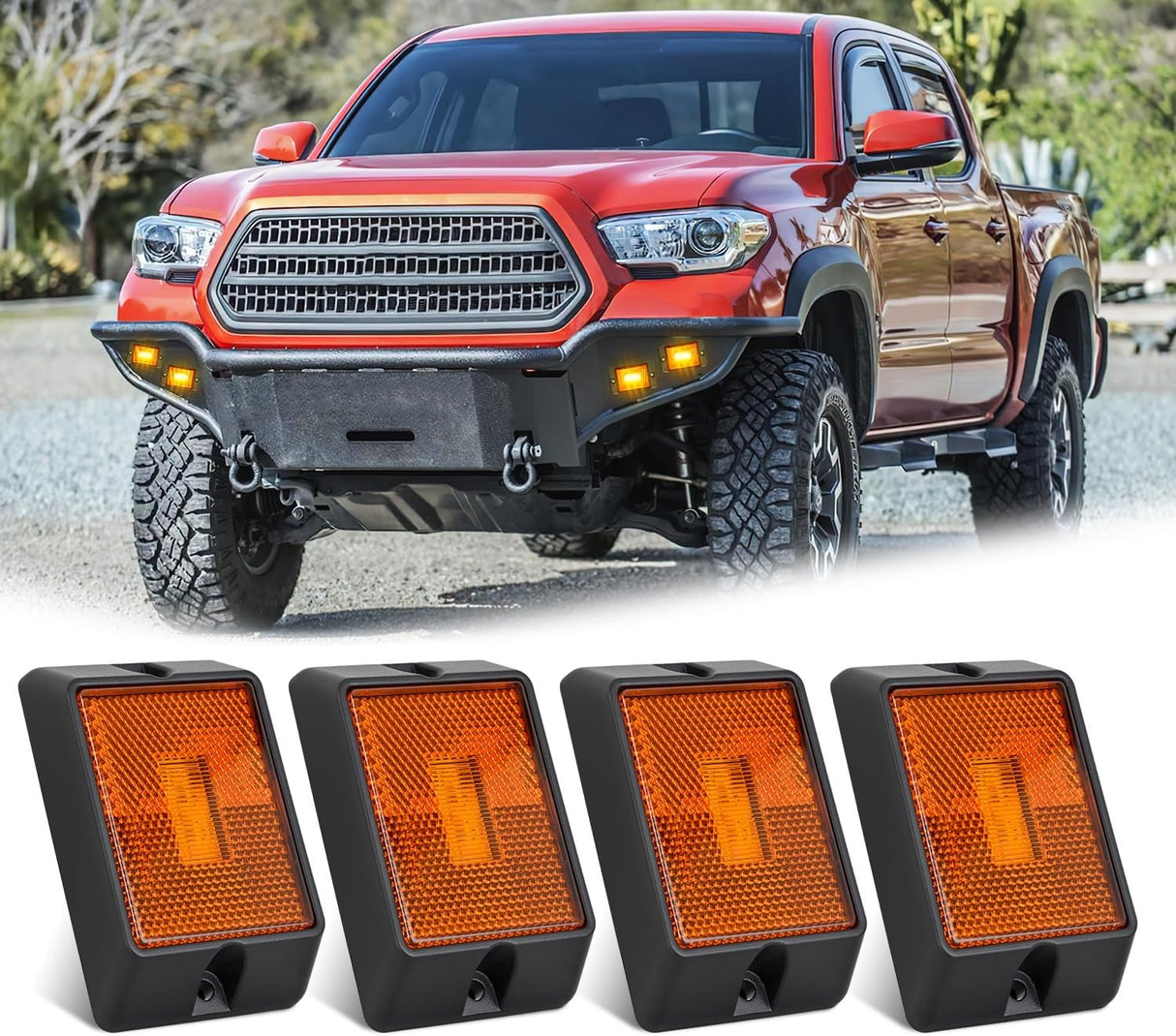Side Marker Light 4PCS Square 3LED Amber Front Rear Indicator Clearance Lights Reflective Lens Surface Mounted Waterproof for 12V Truck Trailer Boat RV