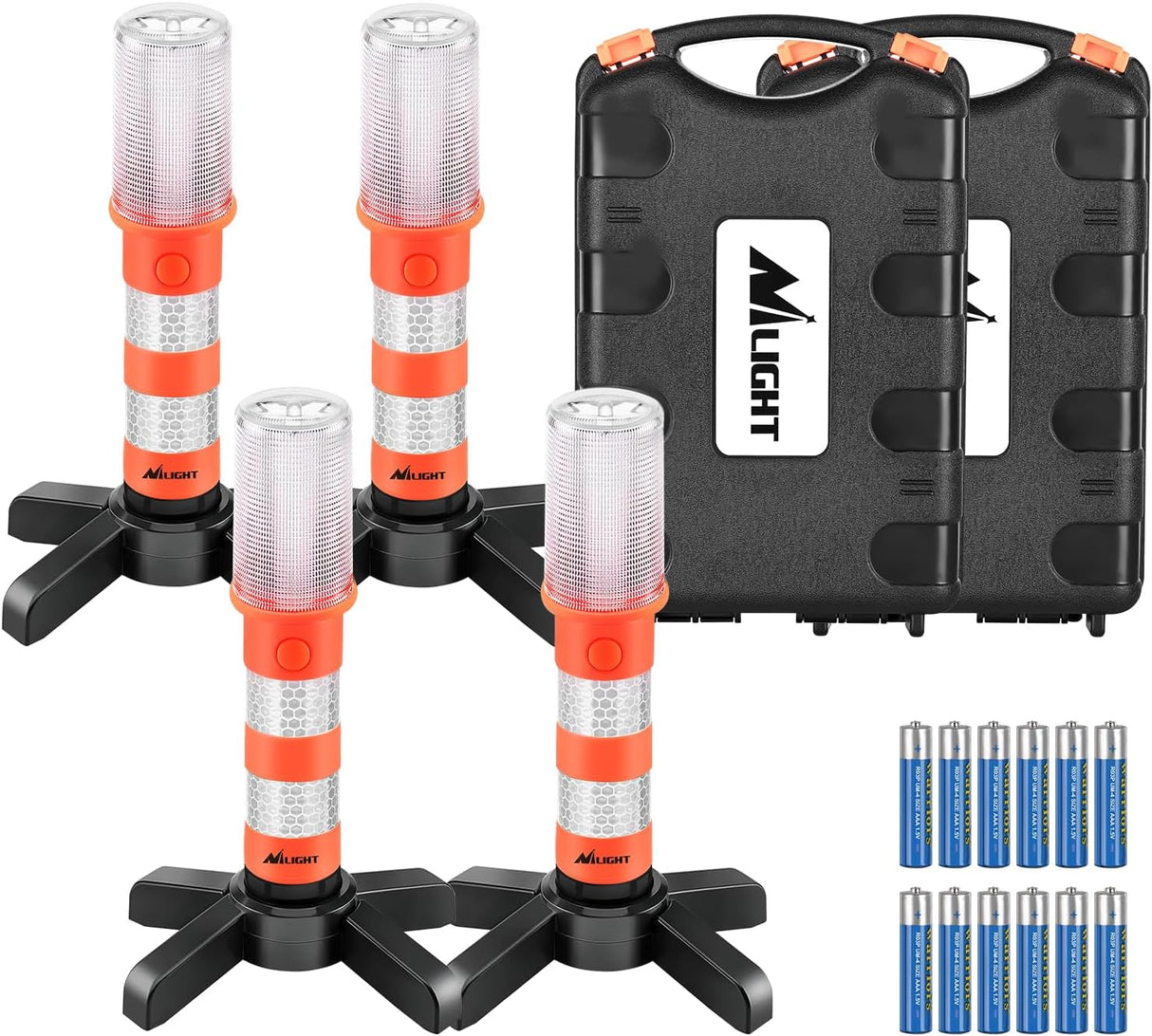 LED Roadside Emergency Car Kit,Magnetic Base, Detachable Stand, Solid Storage Case, Super bright Safety Strobe Light Road Warning Light-4 pack