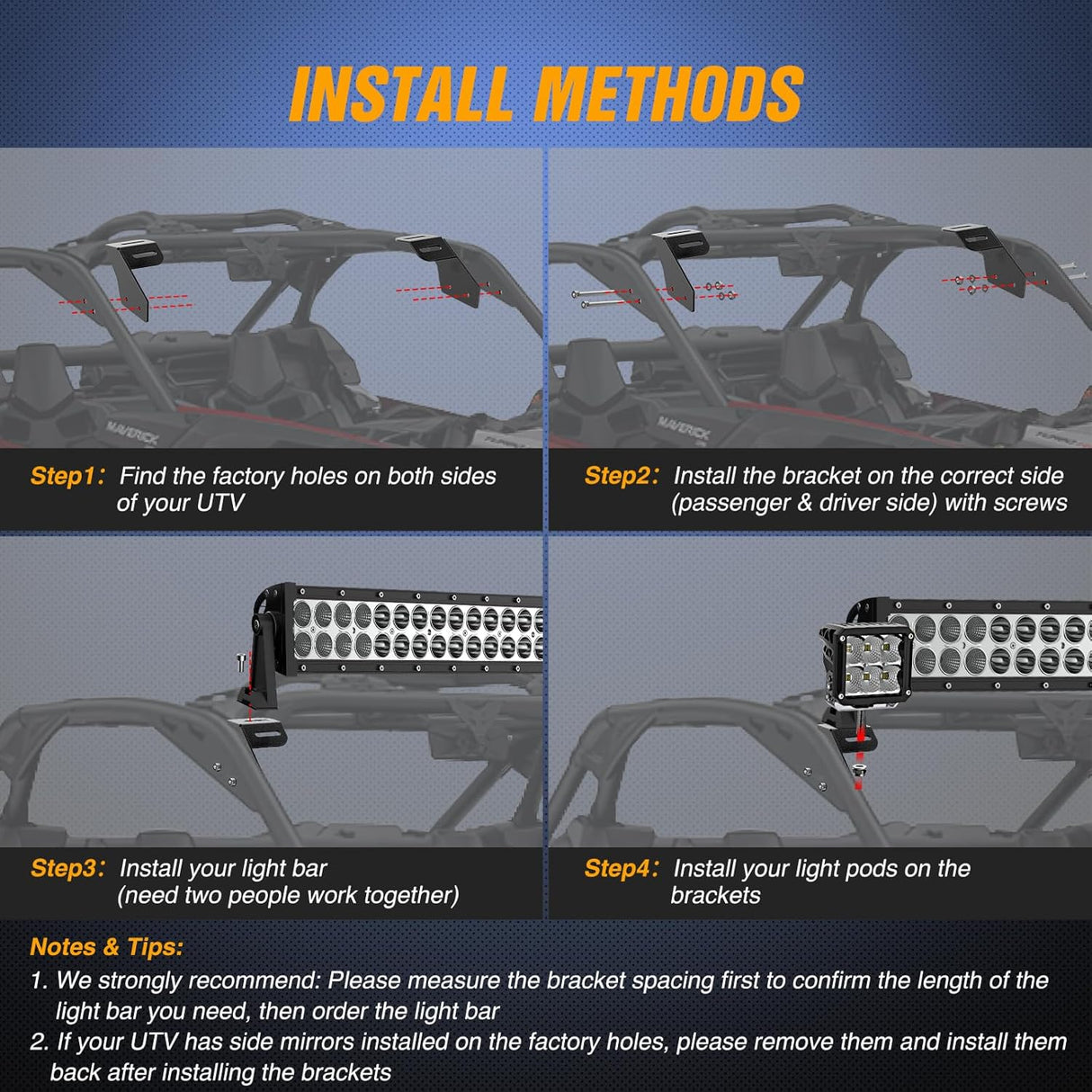 Light Bar Mounting Brackets for 42-45 Inch LED Bars UTV Roof Upper Windshield Compatible with Can-am Maverick X3 MAX All Models 2017 2018 2019 2020 2021 2022 2023 2024