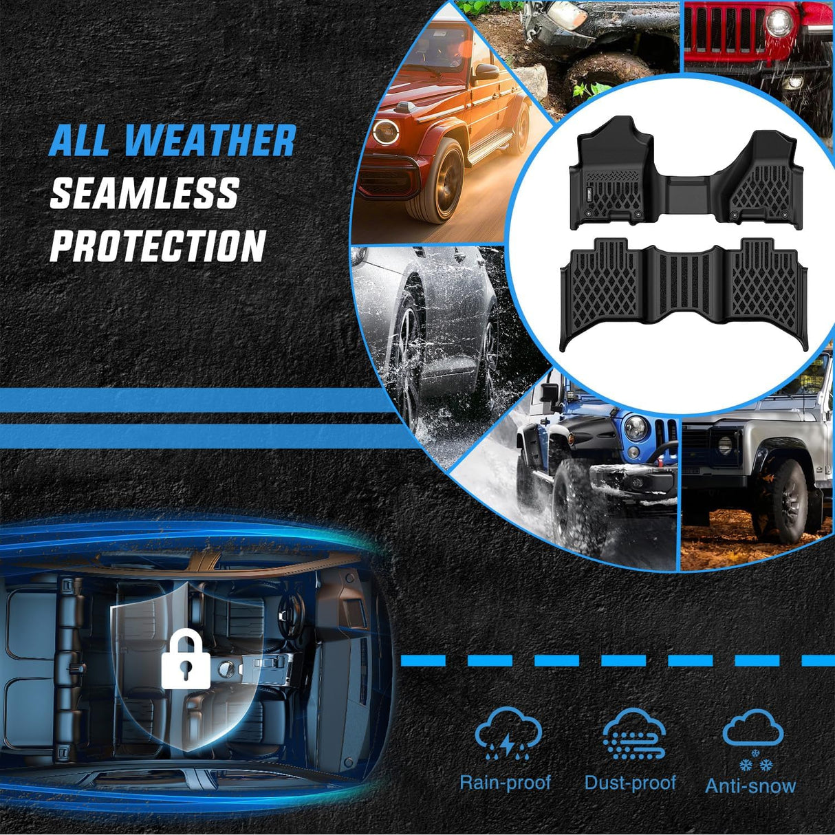 TPE Floor Mats for Dodge Ram 1500 2500 3500 Bench Seat Crew Cab 2013 2014 2015 2016 2017 2018 & Ram 1500 Classic 2019 2020 2021 2022 2023 2024 All Weather Custom Fit Heavy Duty Floor Liners