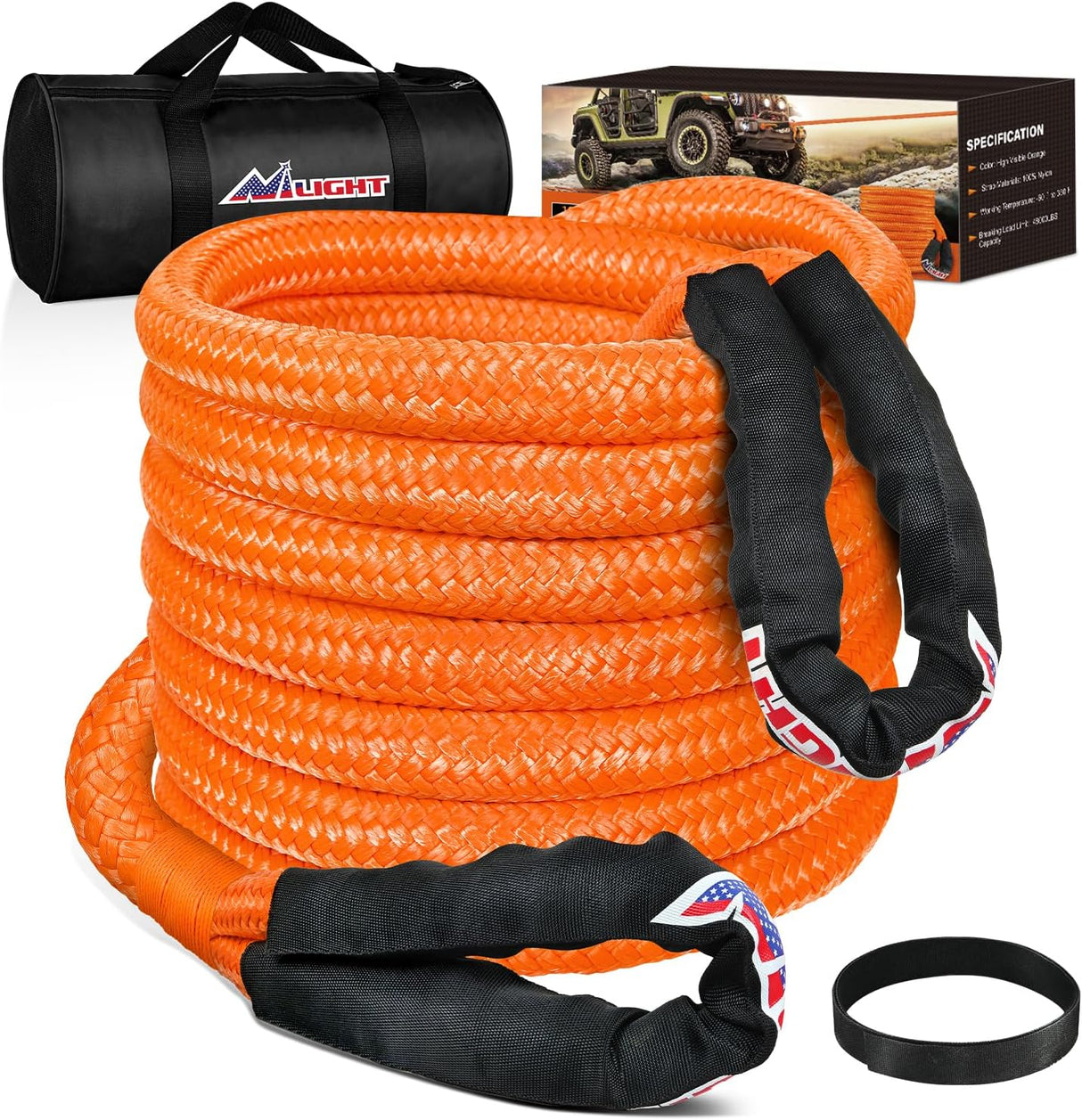Kinetic Recovery Rope 48000 LBS 1in x 20ft Snatch Strap Heavy Duty Offroad Towing Starp Kit Vehicle Recovery kit for UTV ATV SUV Truck Car Jeep Tractor
