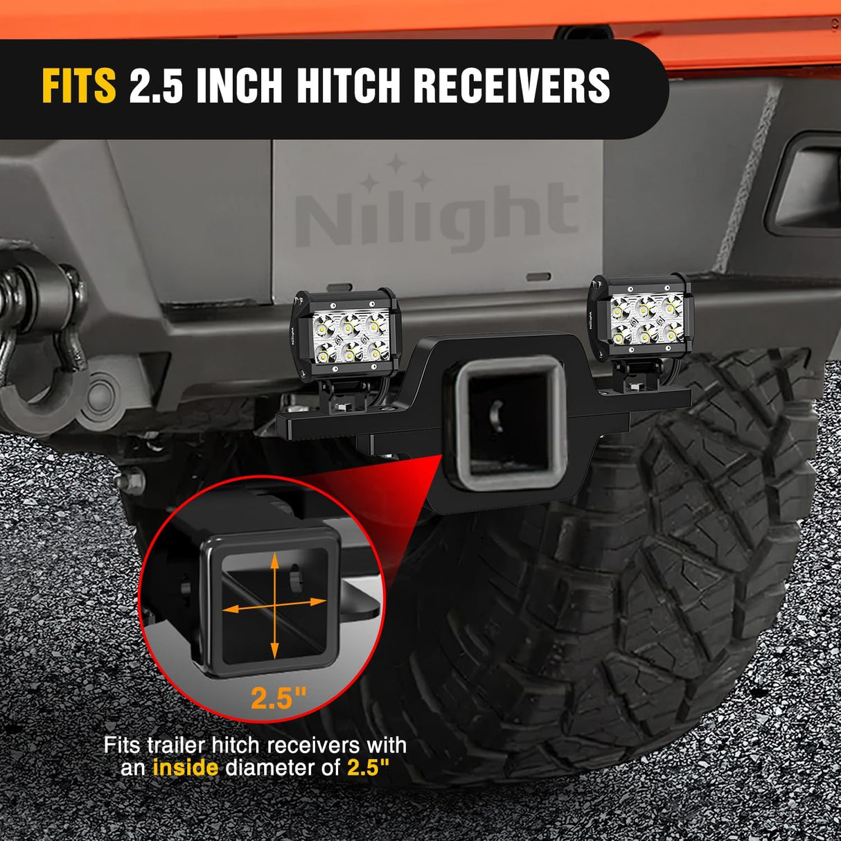 2.5 inch Towing Hitch Mount Bracket for Truck Trailer RV SUV Pick Up fit Dual LED Work Light Reverse Rear Back Up Off Road Lights(Towing Hitch Mount Bracket) Without Light