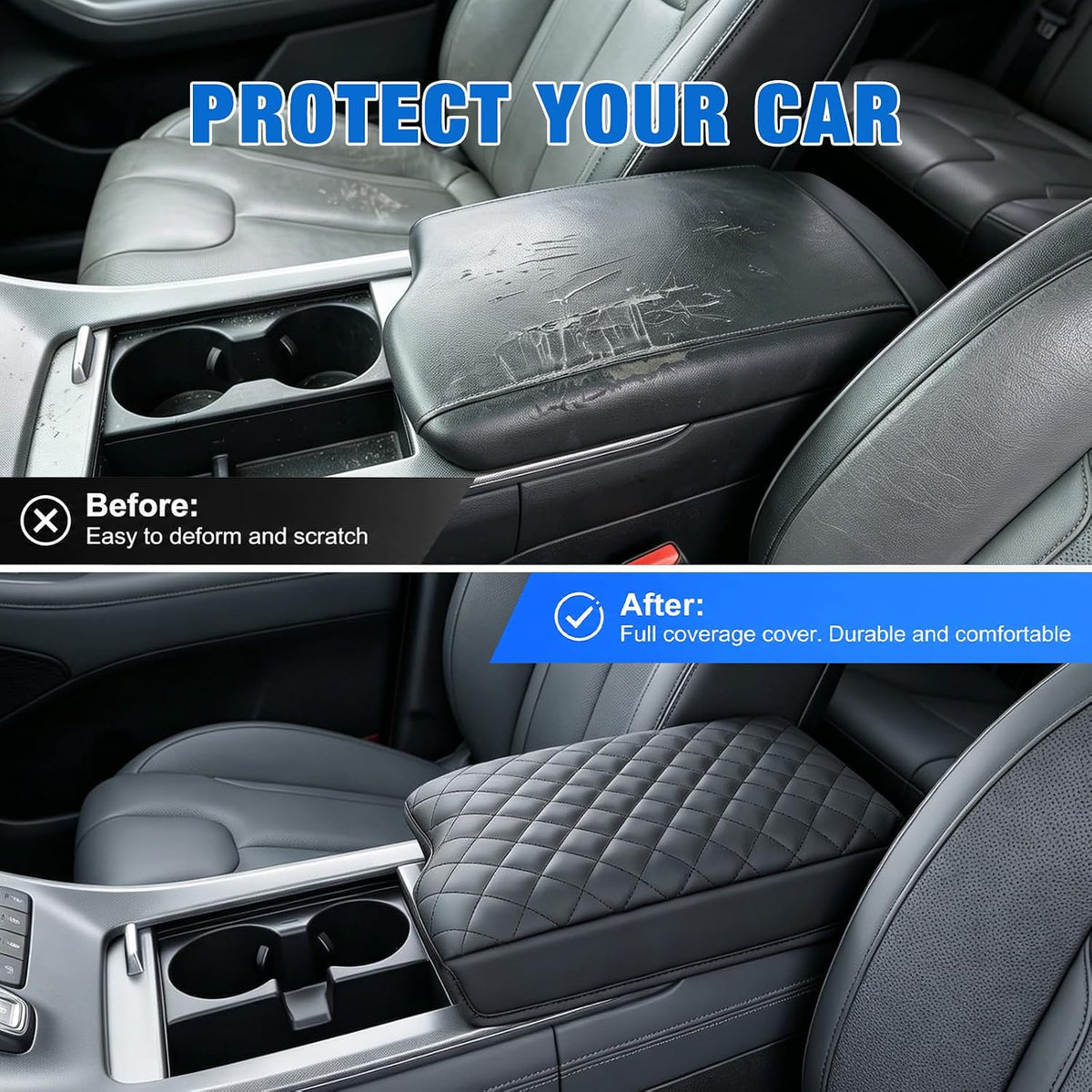Center Console Cover for Hyundai Palisade 2019-2025 Armrest Cushion | Premium Nappa Leather Armrest Cover for Car Waterproof Center Console Pad Protector Anti-Scratch Arm Rest Box Cover, Black