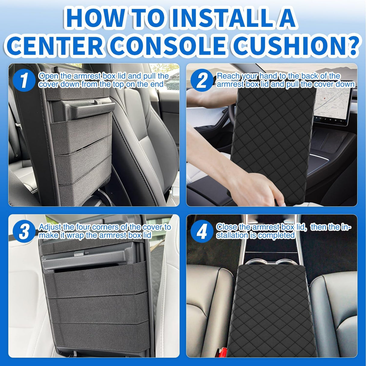 Center Console Cover Compatible with Tesla Model 3 Tesla Model Y Armrest Cover for Car Vegan Leather Middle Console Cover Car Center Console Cushion Pad (Not Fit for 2024 Tesla Model 3) -Black