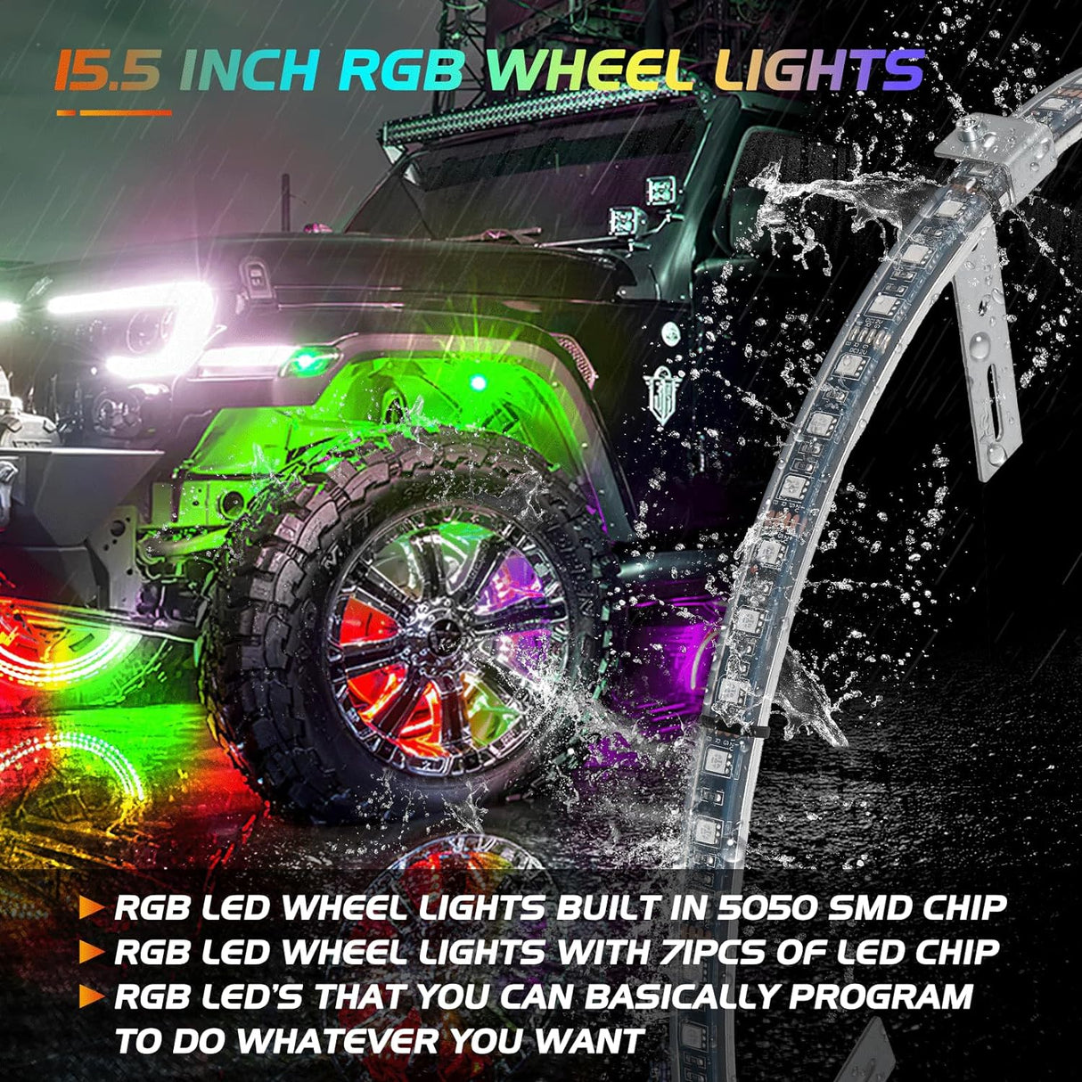 15.5 Inch LED Wheel Ring Lights Single Row RGB APP Remote Control 4Pcs Nilight