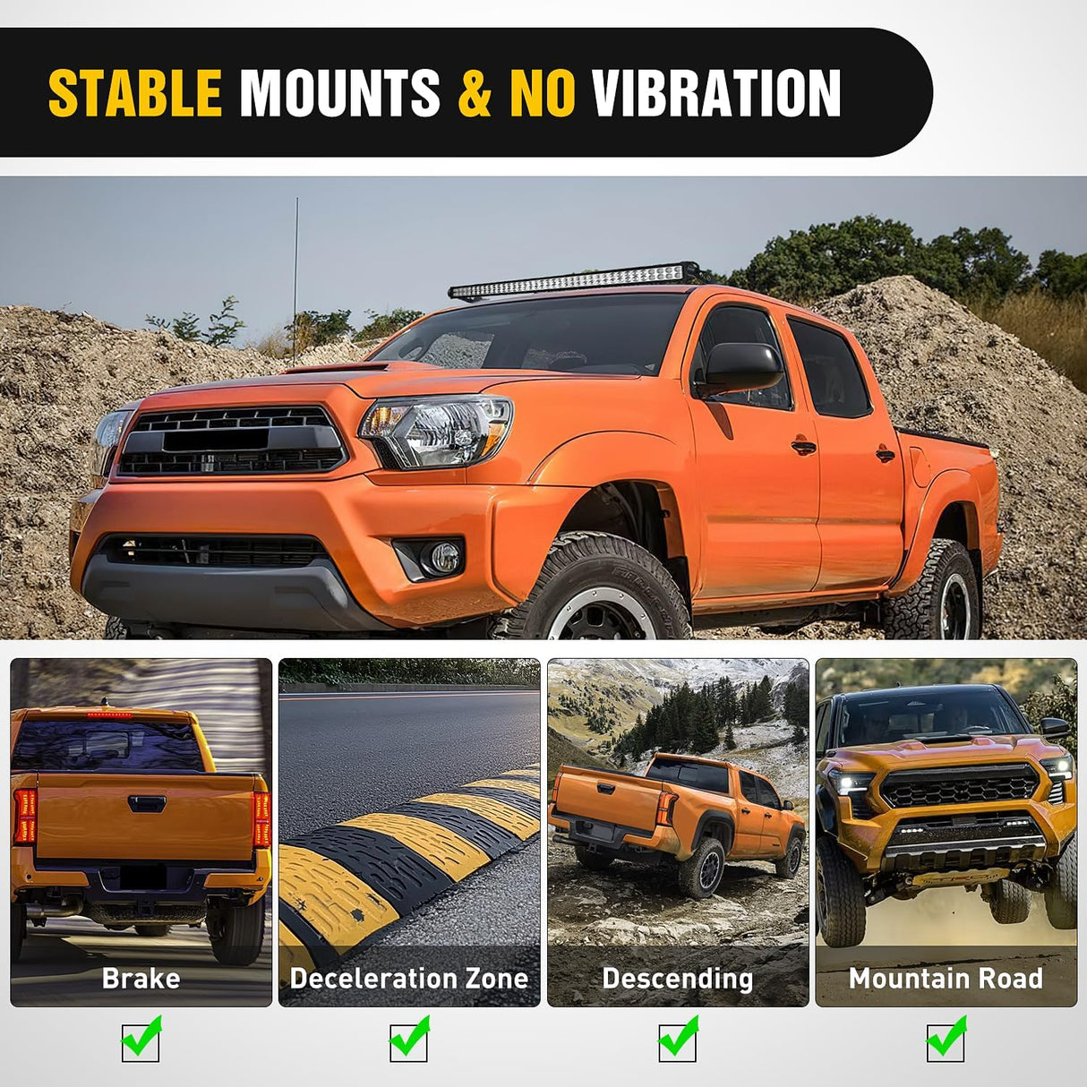 50 inch Straight LED Light Bar Bracket Mounting Upper Windshield Roof Cab Brackets Compatible with Toyota Tacoma 2005-2024
