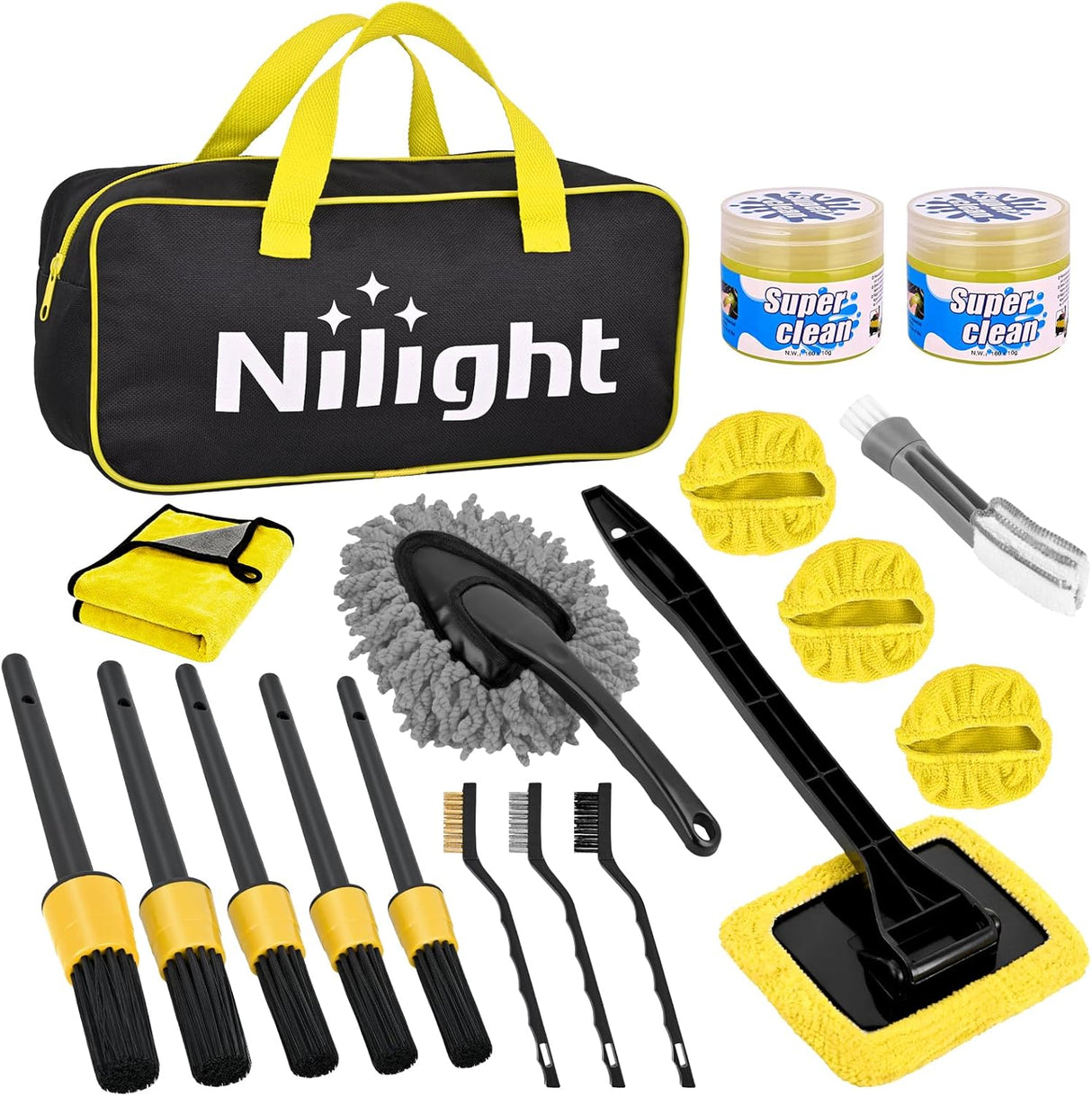 Automotive Tools 15PCS Car Detailing Kit Auto Cleaning Tools Wash Set with Storage Carry Bag Beginners Easy to Use for Interior Exterior Car Care Clean Windshield Dashboard Seat Air Vents Wheels Tires, Yellow