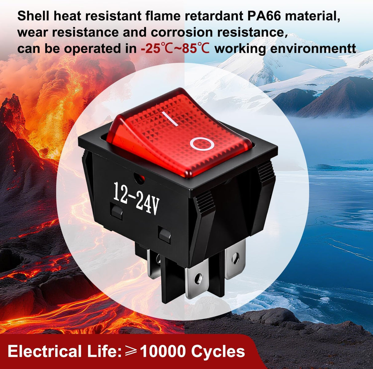 12V 24V Rocker Switches Red LED Lighted 4 Pin 2 Position ON Off Toggle Switch 5PCS KCD4 DPST for Car Automotive Truck Boat Marine Off-Road Vehicle