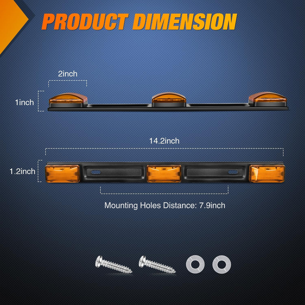 Trailer Light 9 LED Marker Tail Trailer Light Bar 14.2Inch 2 PCS Amber Clearance Identification Running Mark ID Rear Stainless Steel Bracket for 12V Pickup Truck RV Boat