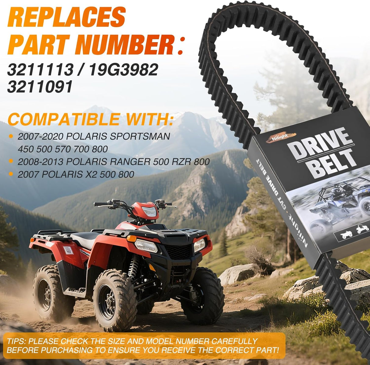 Drive Belt 3211113 19C3982 Compatible with Polaris Ranger 500 RZR 800 Belts Sportsman 500 570 800 EFI 450 H.O. Touring 6x6 Model for Polaris Clutch 2007-2020 Heavy Duty ATV UTV CVT Belt,1 PCS