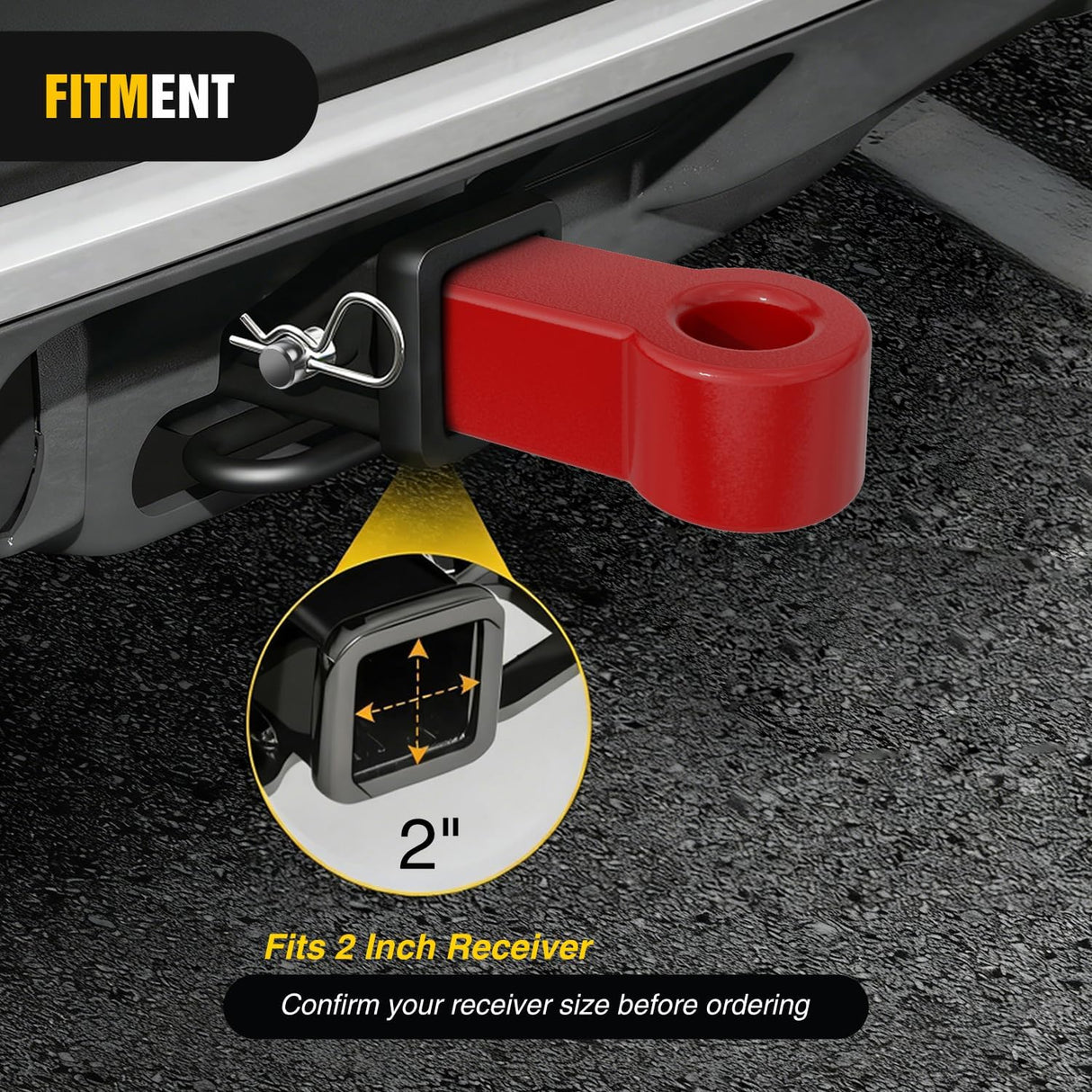 Aluminum Soft Shackle Hitch for 2 Inch Receiver 35274 Lbs Break Strength with Lock Pin 1.35 in Oversize Smooth Hole for Large Soft Shackles Off-Road Towing Accessory for Trucks SUV (Red)