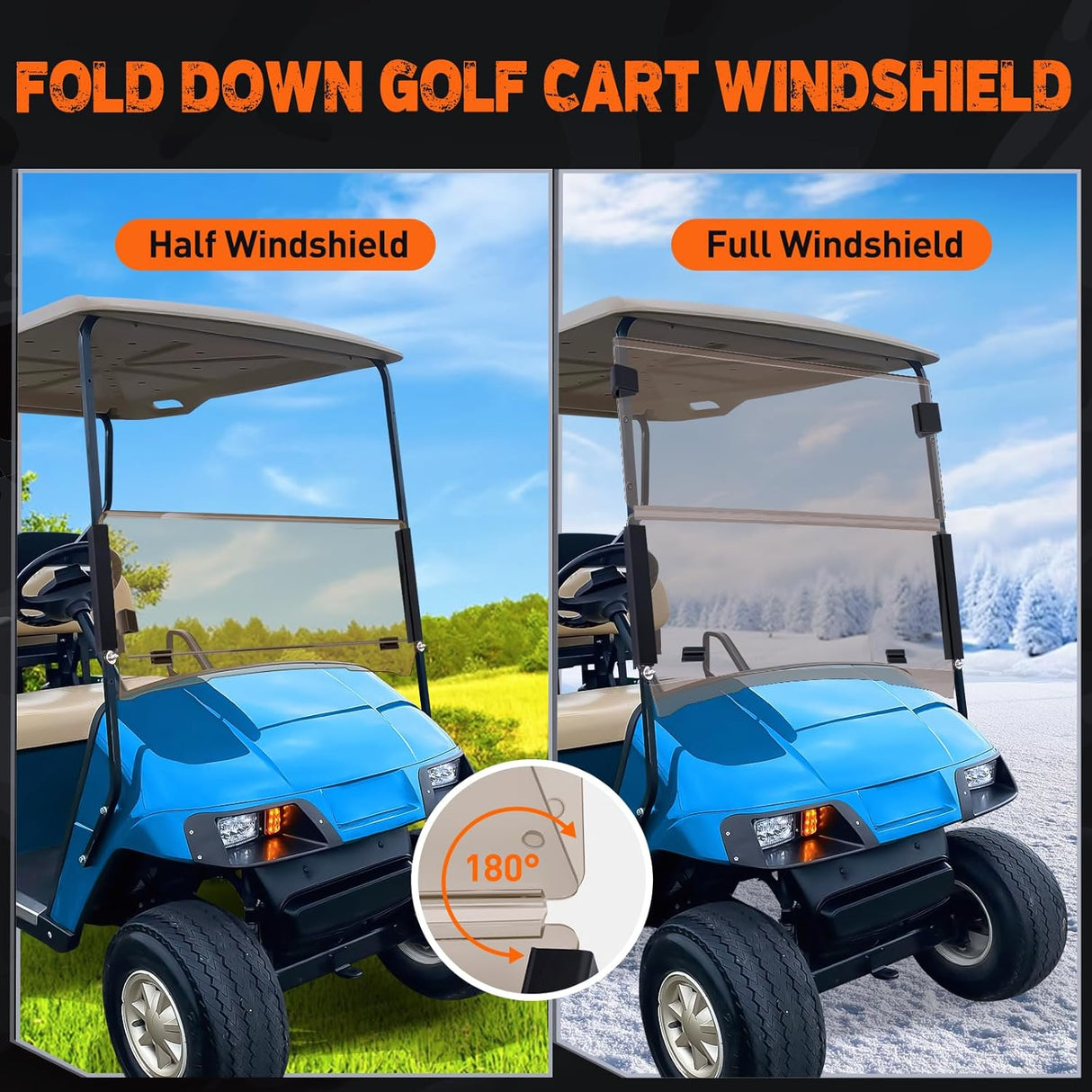 Golf Cart Windshield for Front Window Foldable Windproof UV Protection Compatible with EZGO TXT 1994.5-2013,Tinted Polycarbonate (PC) Scratch and Impact Resistant