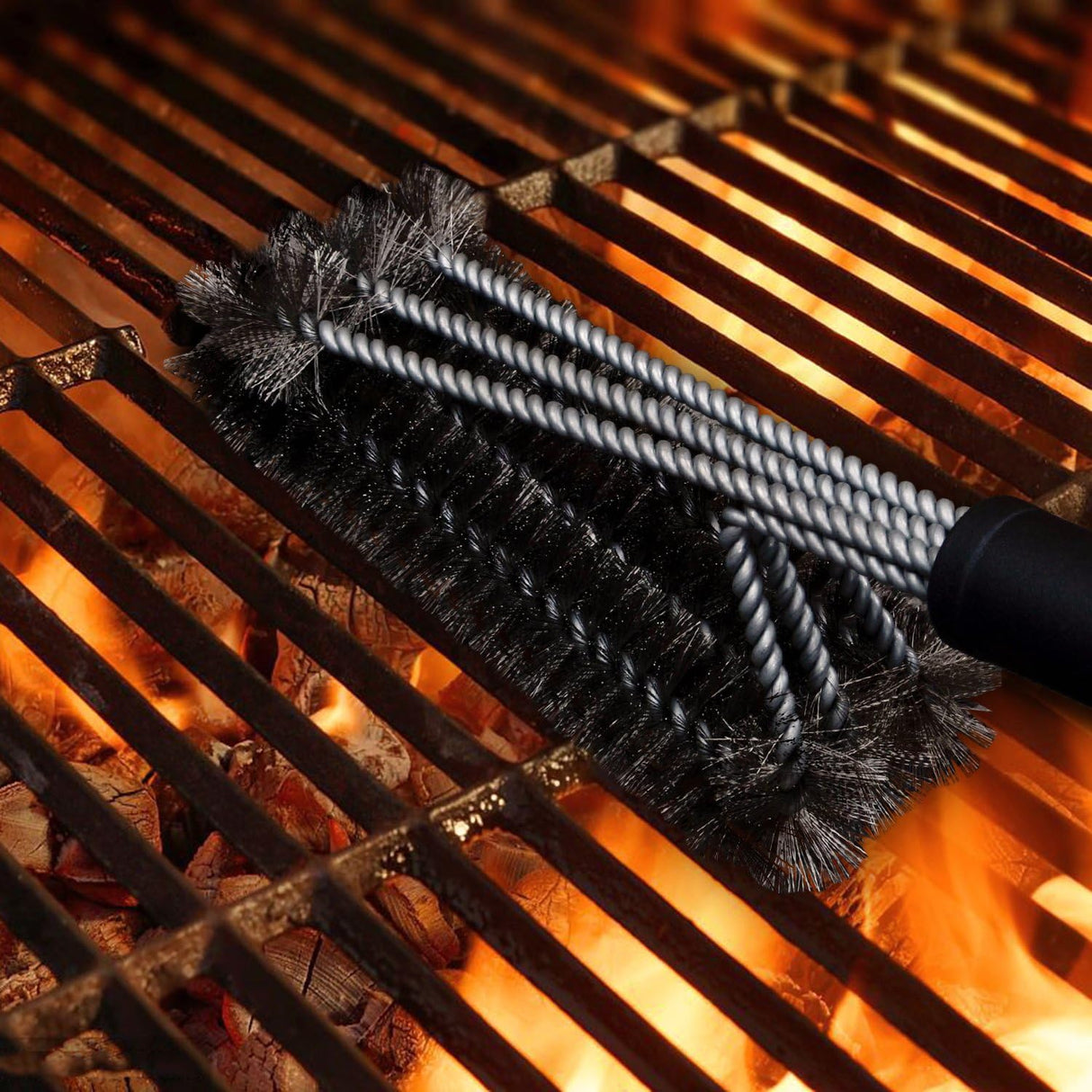 BBQ Grill Brush By GRILL CHIEF - 18 Inch - 3 Stainless Steel Brushes in 1 - Best Barbecue Cleaner Tools Accessories - Outdoor Kitchen Wire Bristles Cleaning Grates Parts Set to Handle Weber, Charbroil, Gas, Electric, Porcelain, Infrared Grills
