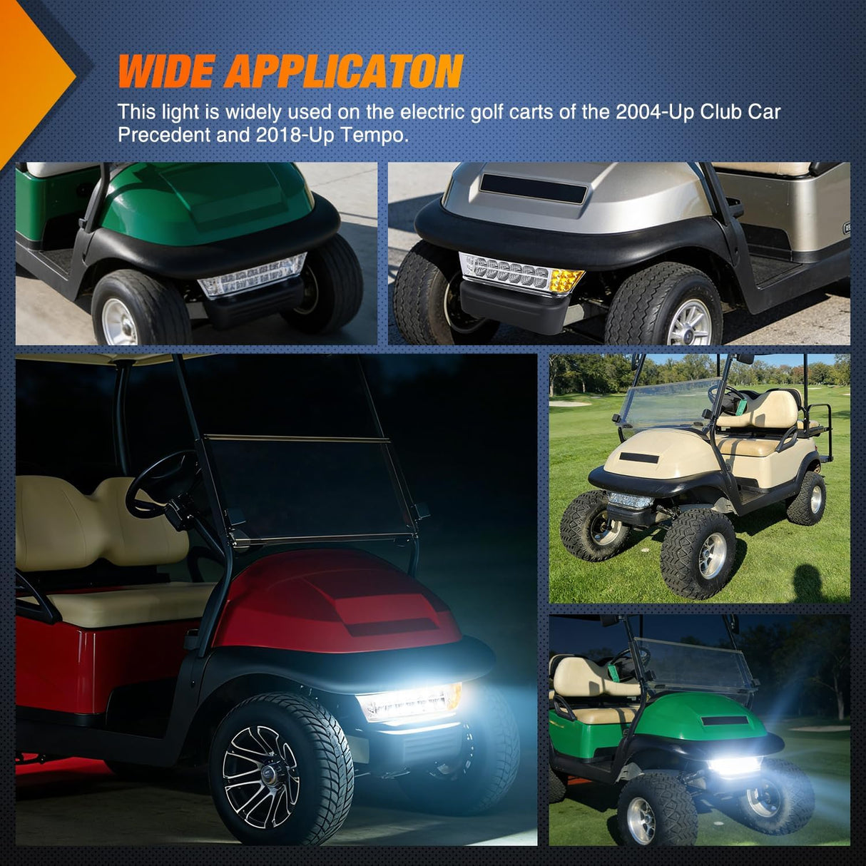 Golf Cart LED Headlight with Bumper Turn Signals Running Lights High Brightness Waterproof Plug and Play 12V for 2004-Up Club Car Precedent Electric Carts