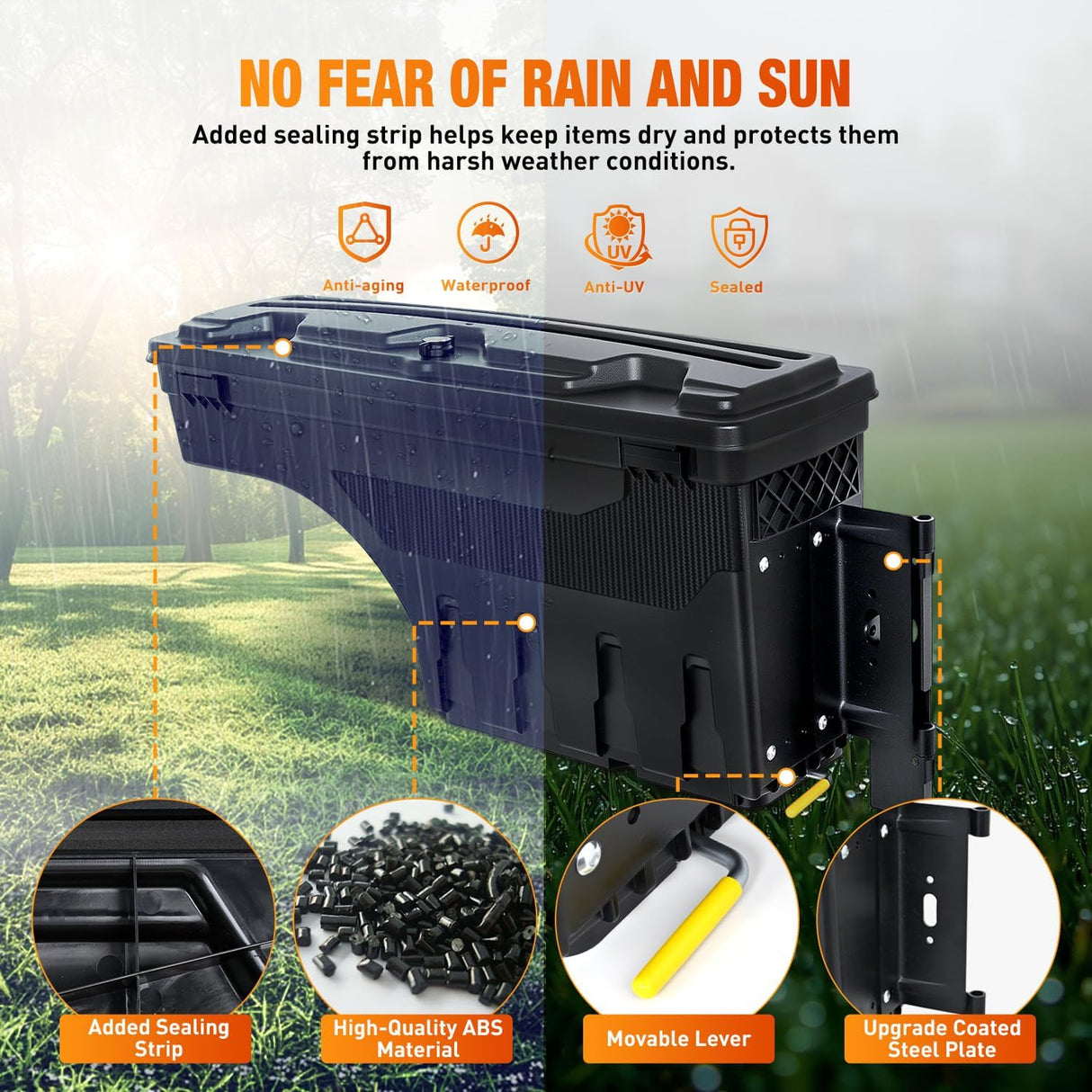 Truck Bed Tool Box Right Passenger Side Truck Tool Box Fit for Ford F-150 2015-2021 ABS Swing Case Truck Bed Storage Box with Lockable Lid Waterproof Wheel Well Toolbox Black