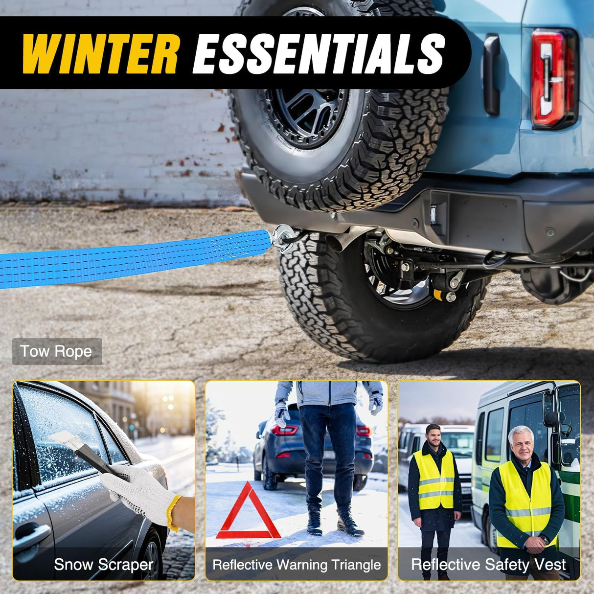 Car Emergency Kit with Jumper Cable Air Compressor Tire Repair Essential Tools First Aid Alligator Connector Electrical Kit for Travel Camping Outdoor Cars Truck SUV RV