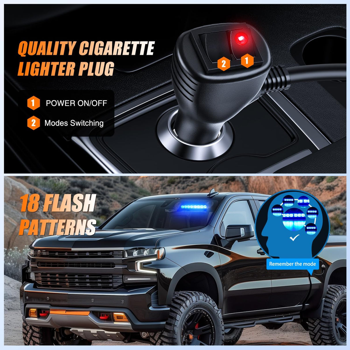 8LED Blue Traffic Advisor Strobe Light Bar Hazard Safety | with Vacuum Suction Emergency Dash Warning Flashing Lights Front/Rear Windshield Visor for Truck Police Construction Vehicles
