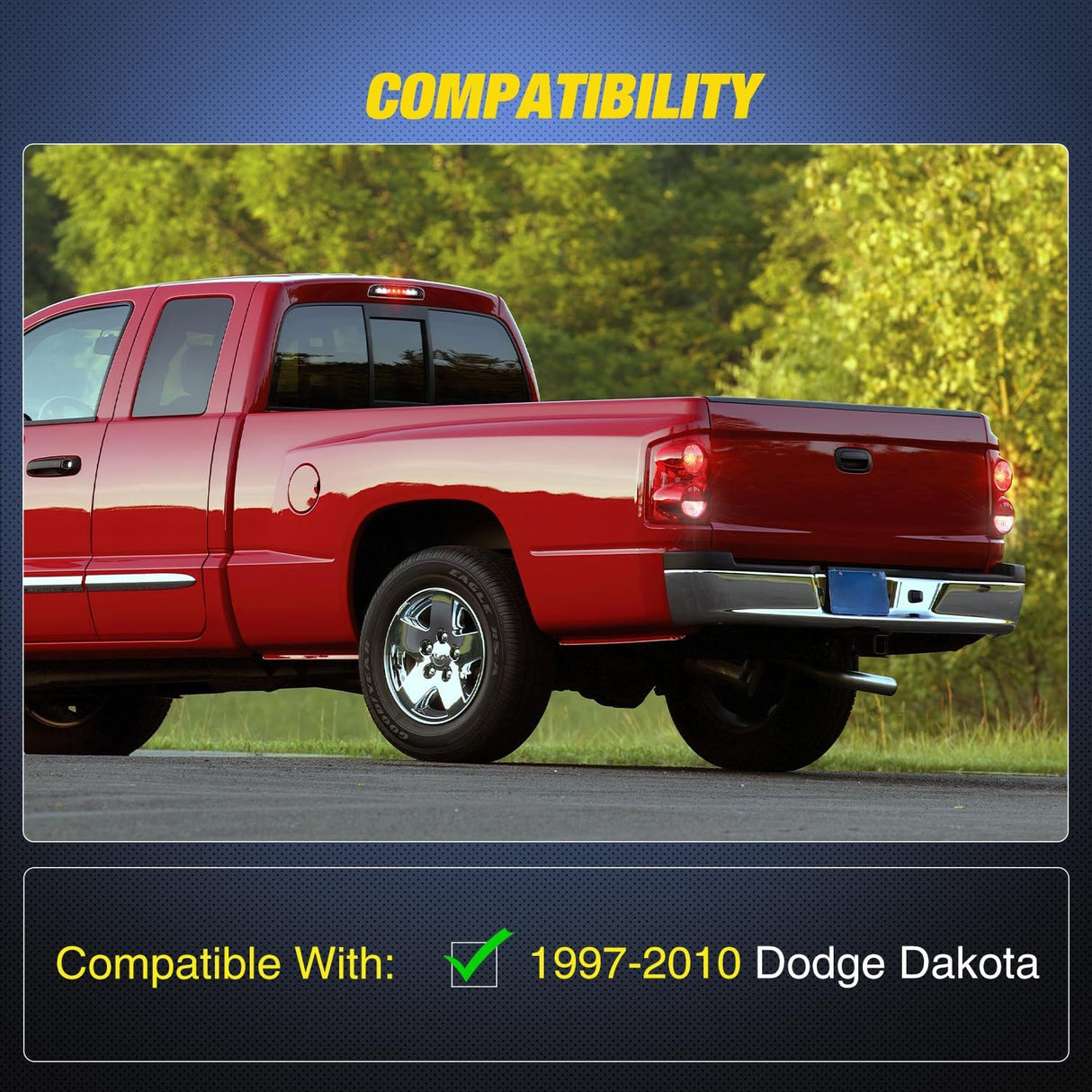 Third Brake Light Tail High Mount 3rd Stop Cargo Reverse Lights Smoked Lens Compatible with Dodge Dakota 1997 1998 1999 2000 2001 2002 2003 2004 2005 2006 2007 2008 2009 2010