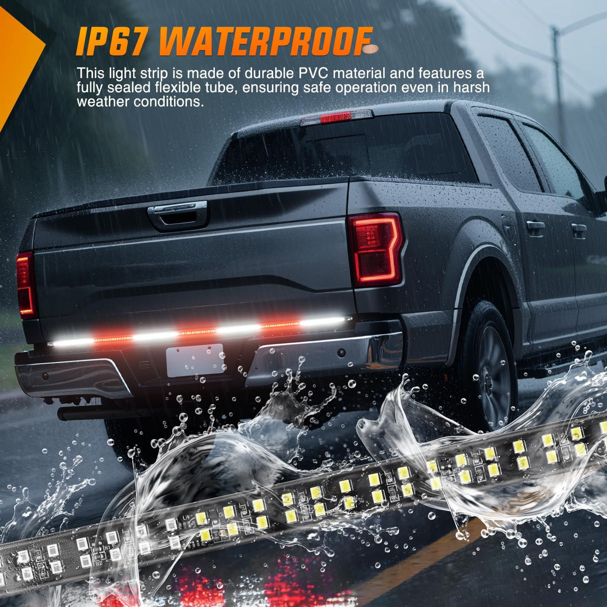 60 Inch Truck Tailgate Strobe Light Strip Tail Emergency Bar Rear Window Warning Lamp Ultra-Bright Double Row 360 LED for Pickup Trailers Construction Vehicles Car SUV, Red White