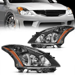 2010-2012 Nissan Altima 4Door Sedan Headlight Assembly Black Housing Amber Reflector Upgraded Clear Lens