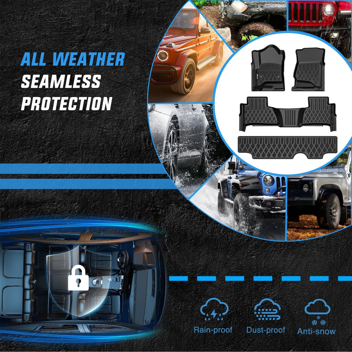 TPE Floor Mats for Chevy Tahoe GMC Yukon 2015 2016 2017 2018 2019 2020 (Not for XL) All Weather Custom Fit Heavy Duty Floor Liners