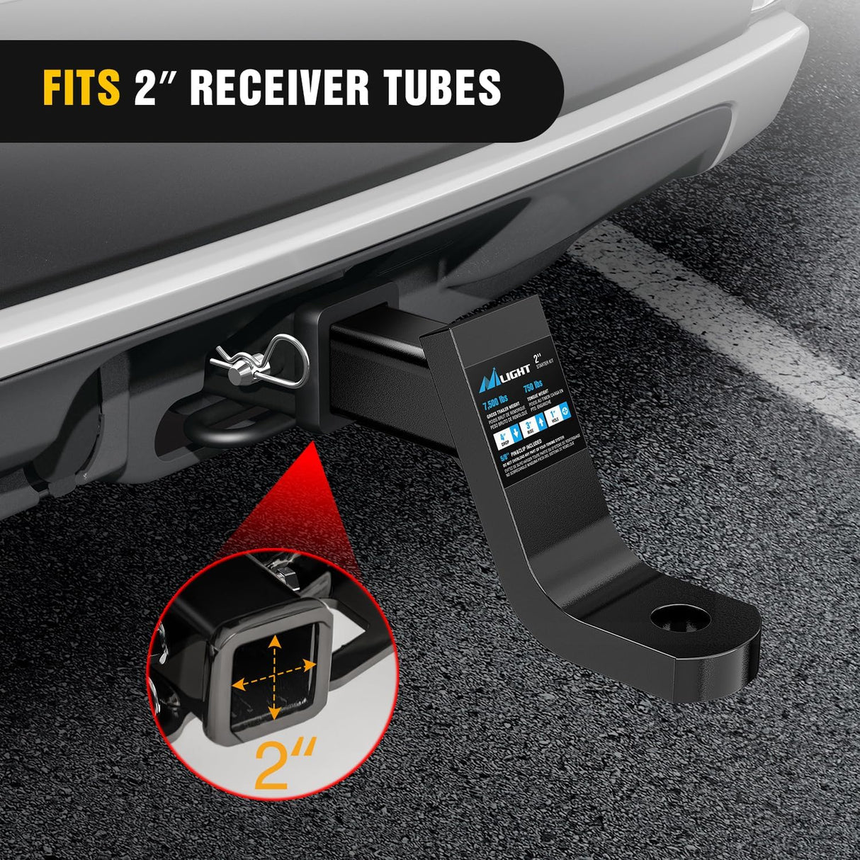 Trailer Hitch Ball Mount with 5/8in Hitch Pin Clip Fits 2in Receiver Square 7500 lbs 4in Drop 3in Rise Nilight