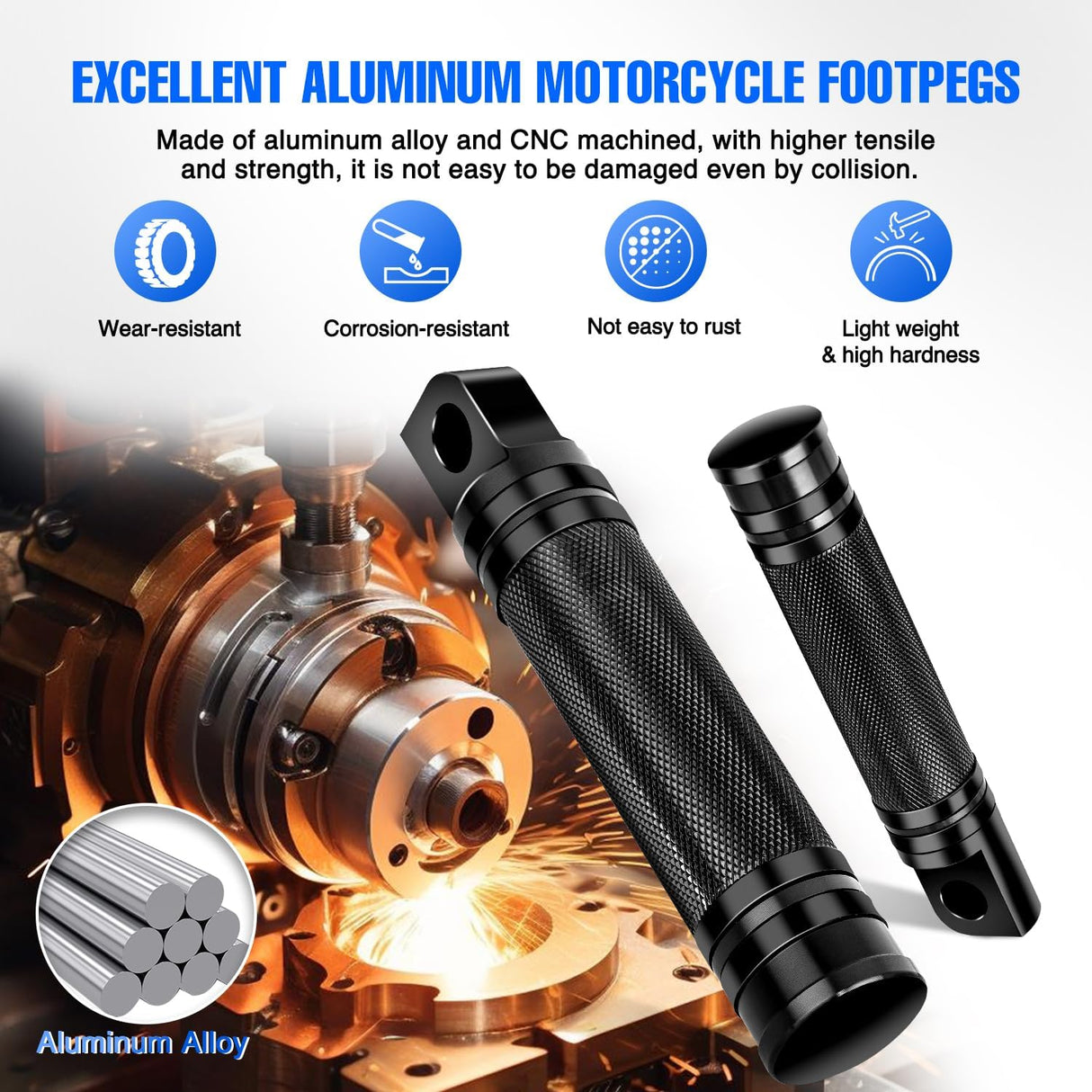 Motorcycle Foot Pegs Fit for Harley Dyna Sportster Forty Eight Road King Motorcycle Passenger Pedals Footpegs CNC Aluminum Billet Pedal Dirt Bike Footpegs Skidding Foot Rests Pegs, Black