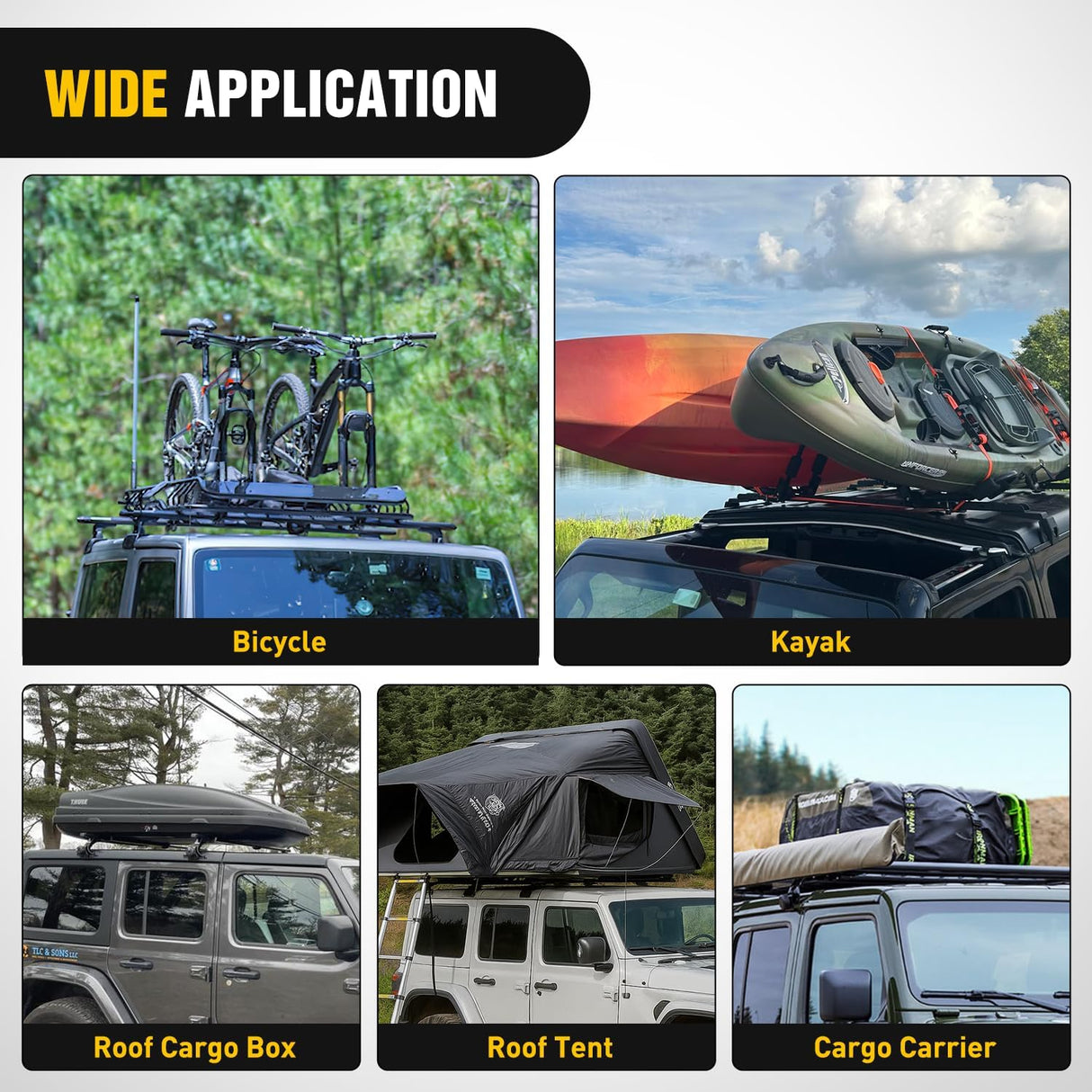 300LBS Roof Rack Cross Bars Compatible with Jeep Wrangler JK JKU 2007-2018 JL JLU 2018-2026 Gladiator JT 2020-2026 Hardtop Models, Adjustable Iron Crossbars for Cargo Carrier Luggage Box Tent