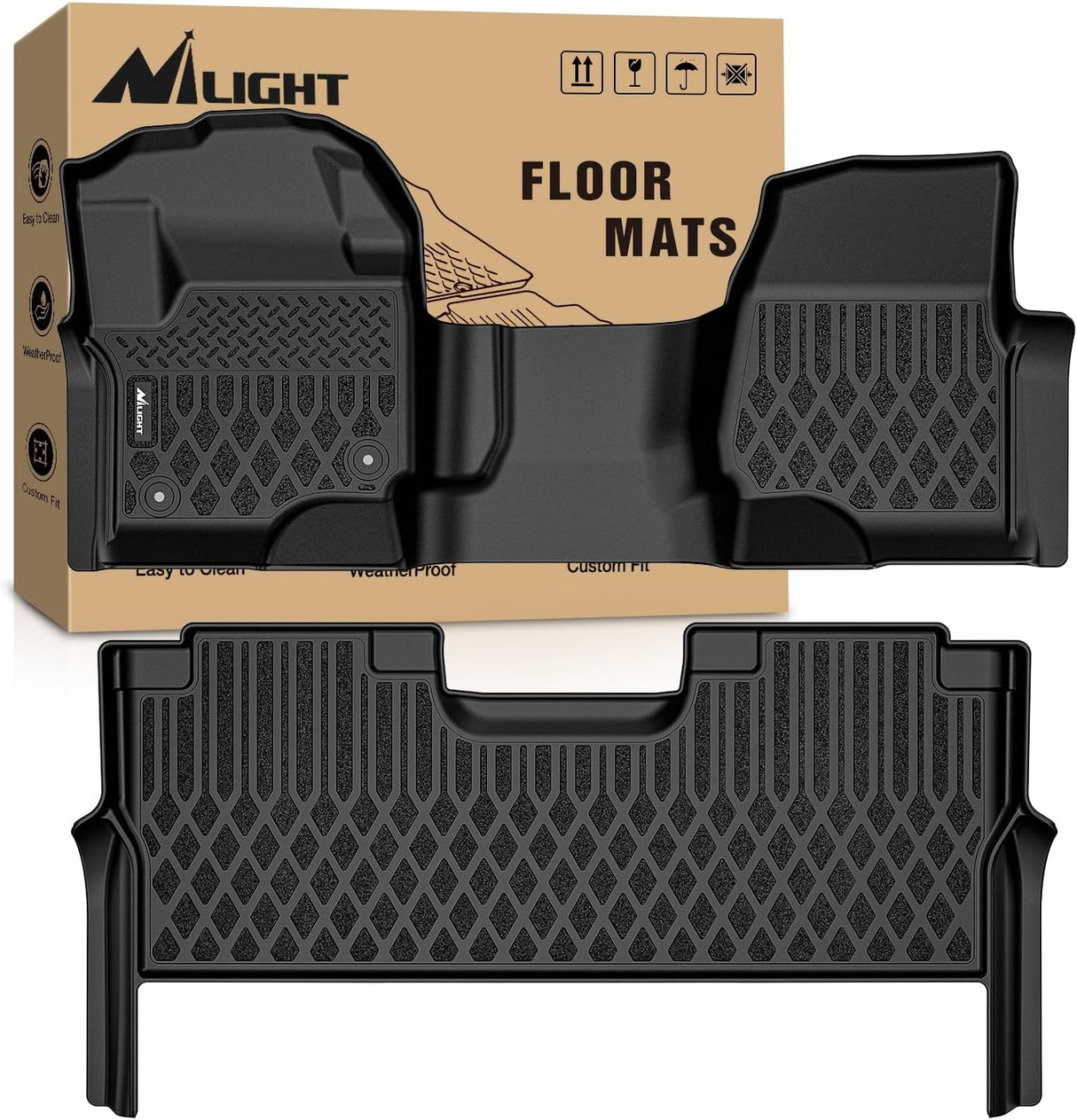 TPE Floor Mats for Ford F250 F350 F450 F550 Super Duty Crew Cab Bench Seat 2017 2018 2019 2020 2021 2022 2023 2024 2025 2026 All Weather Custom Fit Heavy Duty Floor Liners