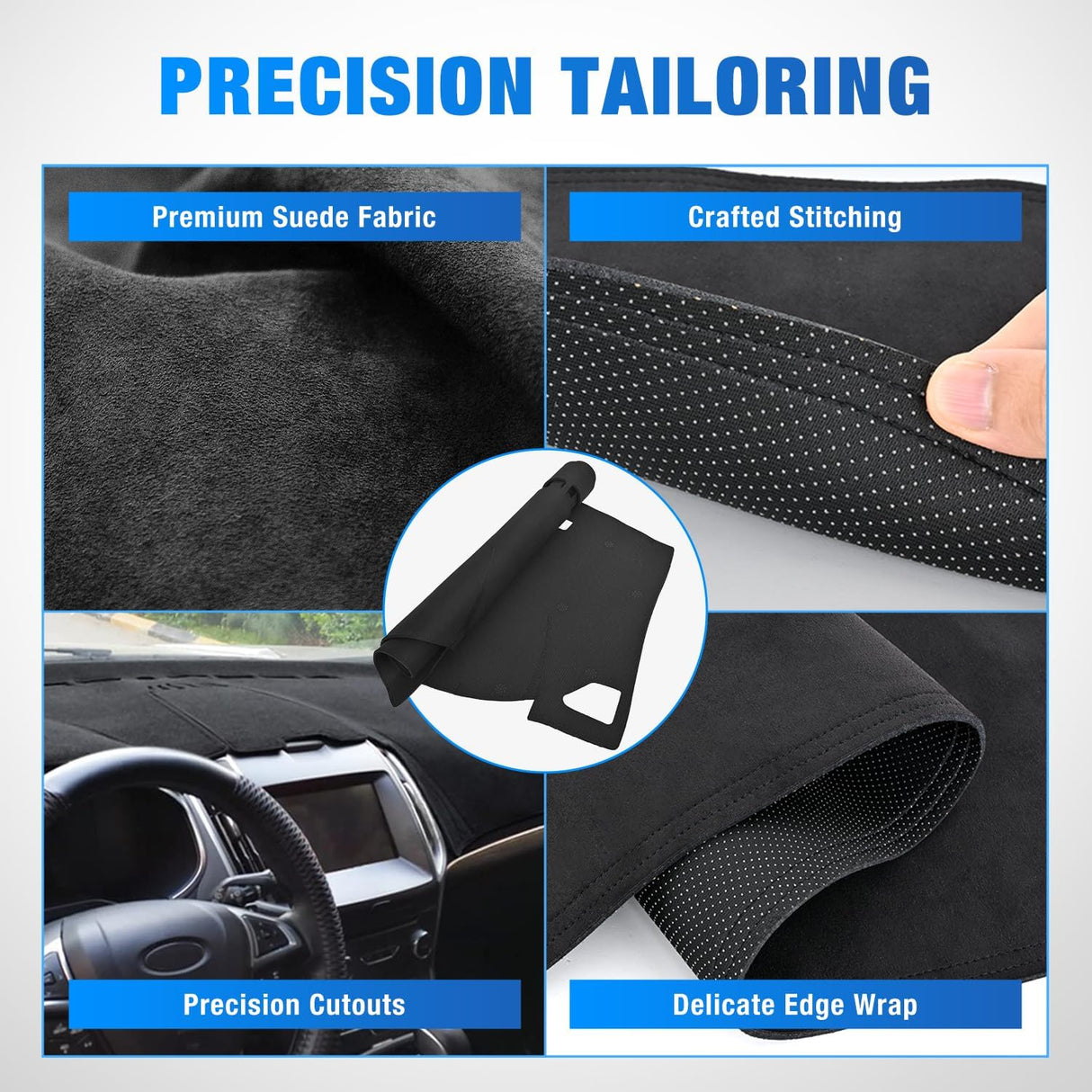 Dash Cover for Ford Edge 2015-2024, Custom Fit Suede Mat | Non-Slip Backing, Reduce Sun Glare and Protect the Dashboard from UV Exposure
