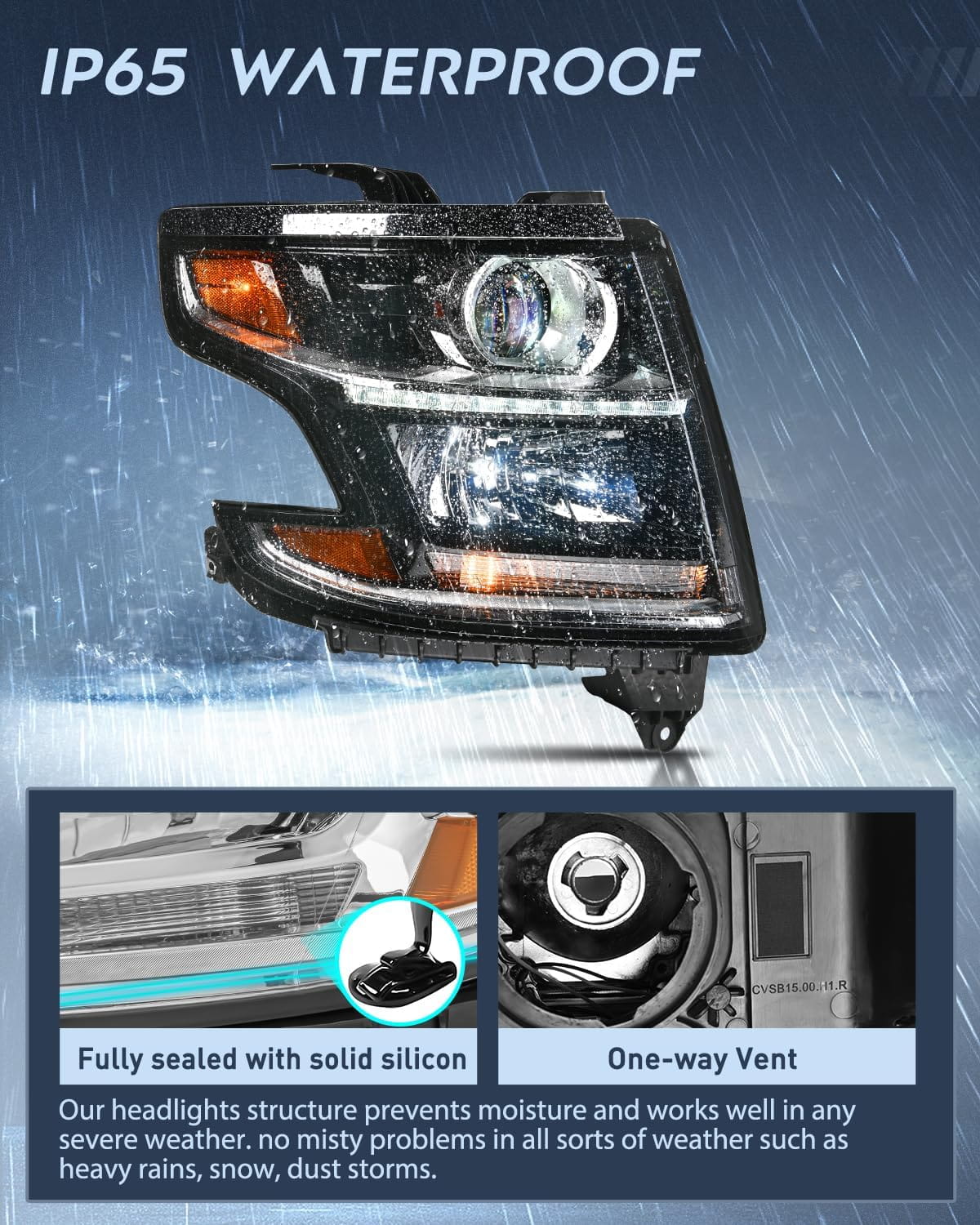 2015-2020 Chevy Tahoe Suburban Headlight Assembly Black Housing Amber Reflector Clear Lens Nilight